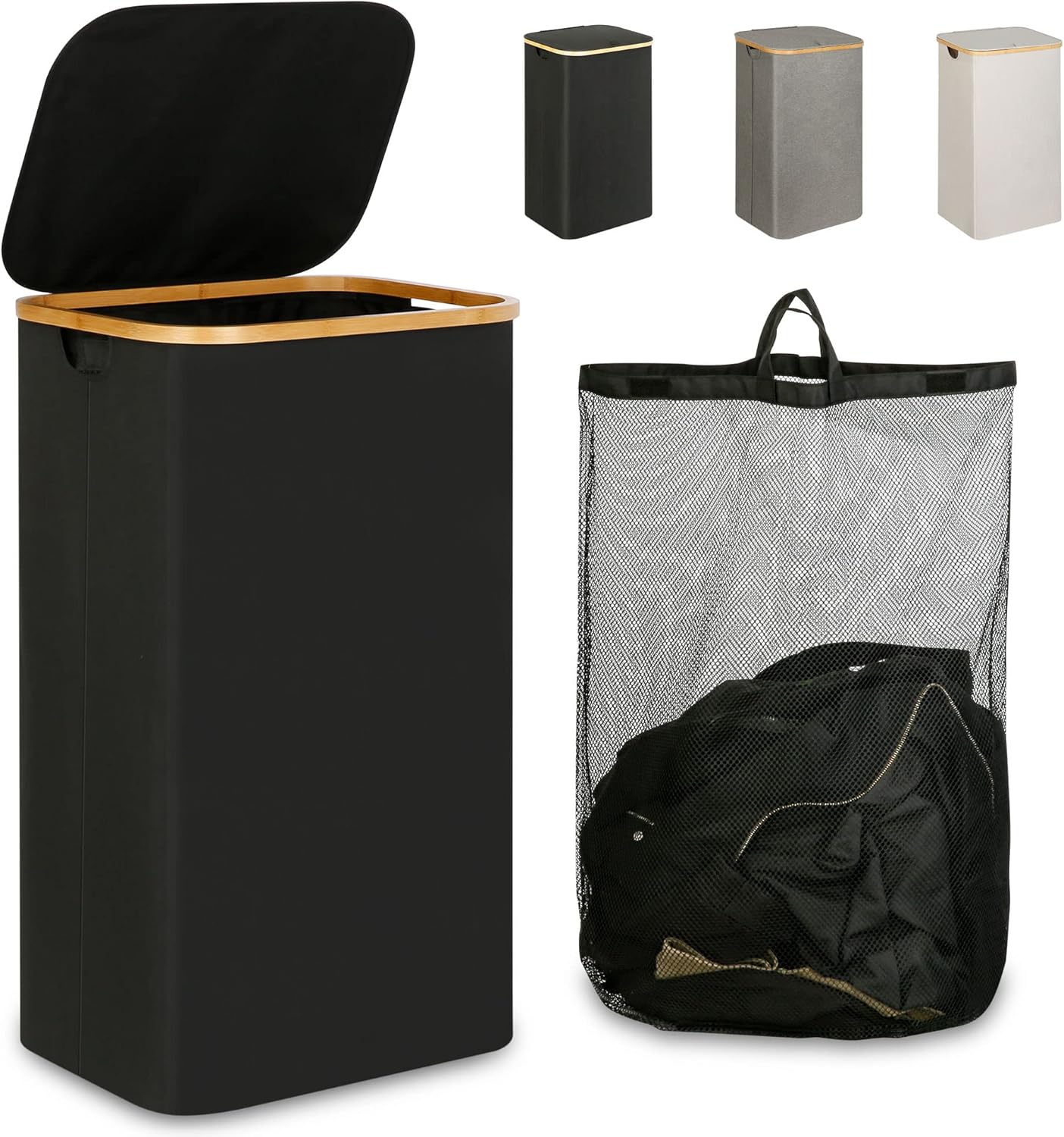 Laundry Hamper with Lid - Waterproof Freestanding Laundry Basket with Removable Liner Bag, Collapsible 110L Large Clothes Storage Laundry Bin with Easy Carry Bamboo Handle for Clothes Toys Organizer - Image 1