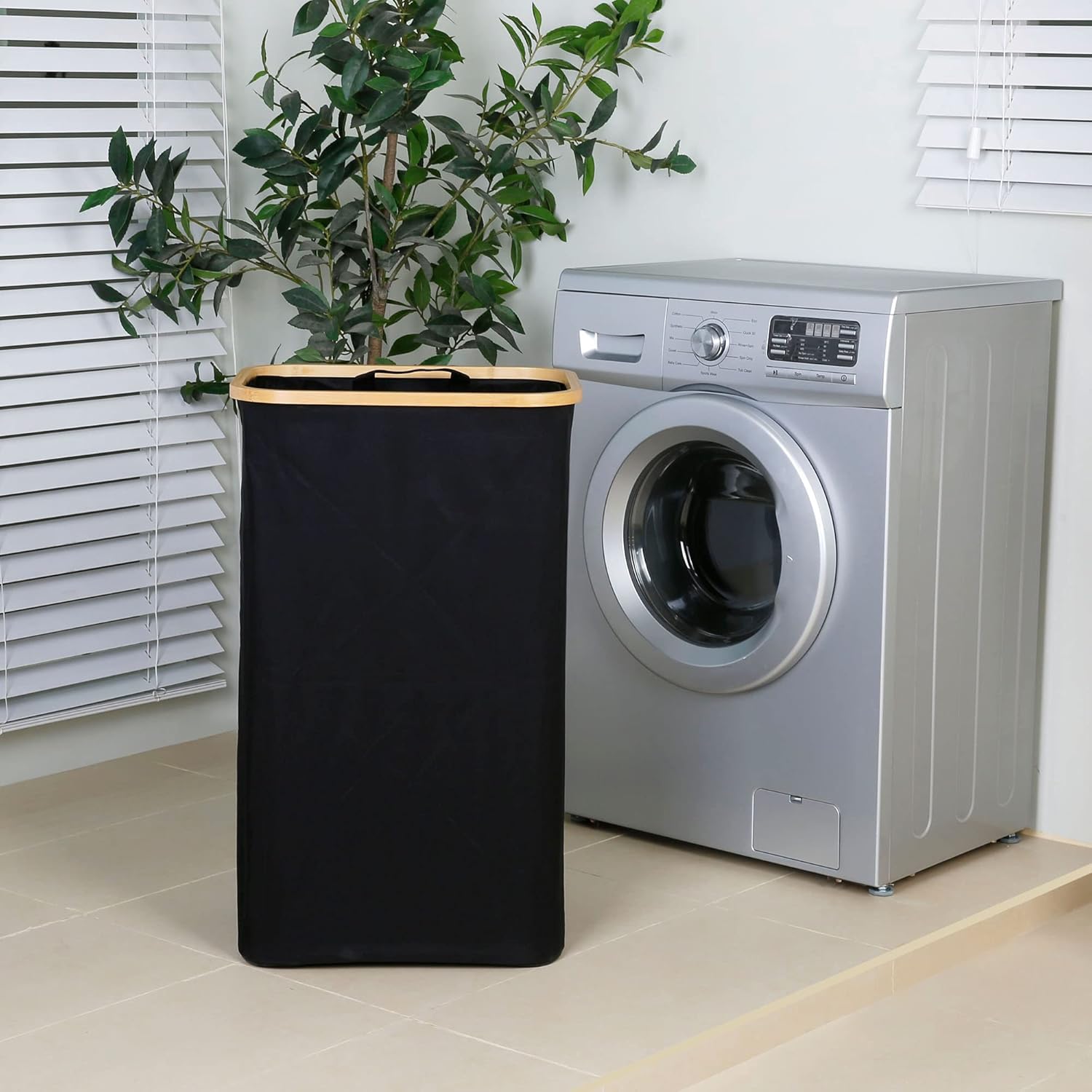 Laundry Hamper with Lid - Waterproof Freestanding Laundry Basket with Removable Liner Bag, Collapsible 110L Large Clothes Storage Laundry Bin with Easy Carry Bamboo Handle for Clothes Toys Organizer - Image 7