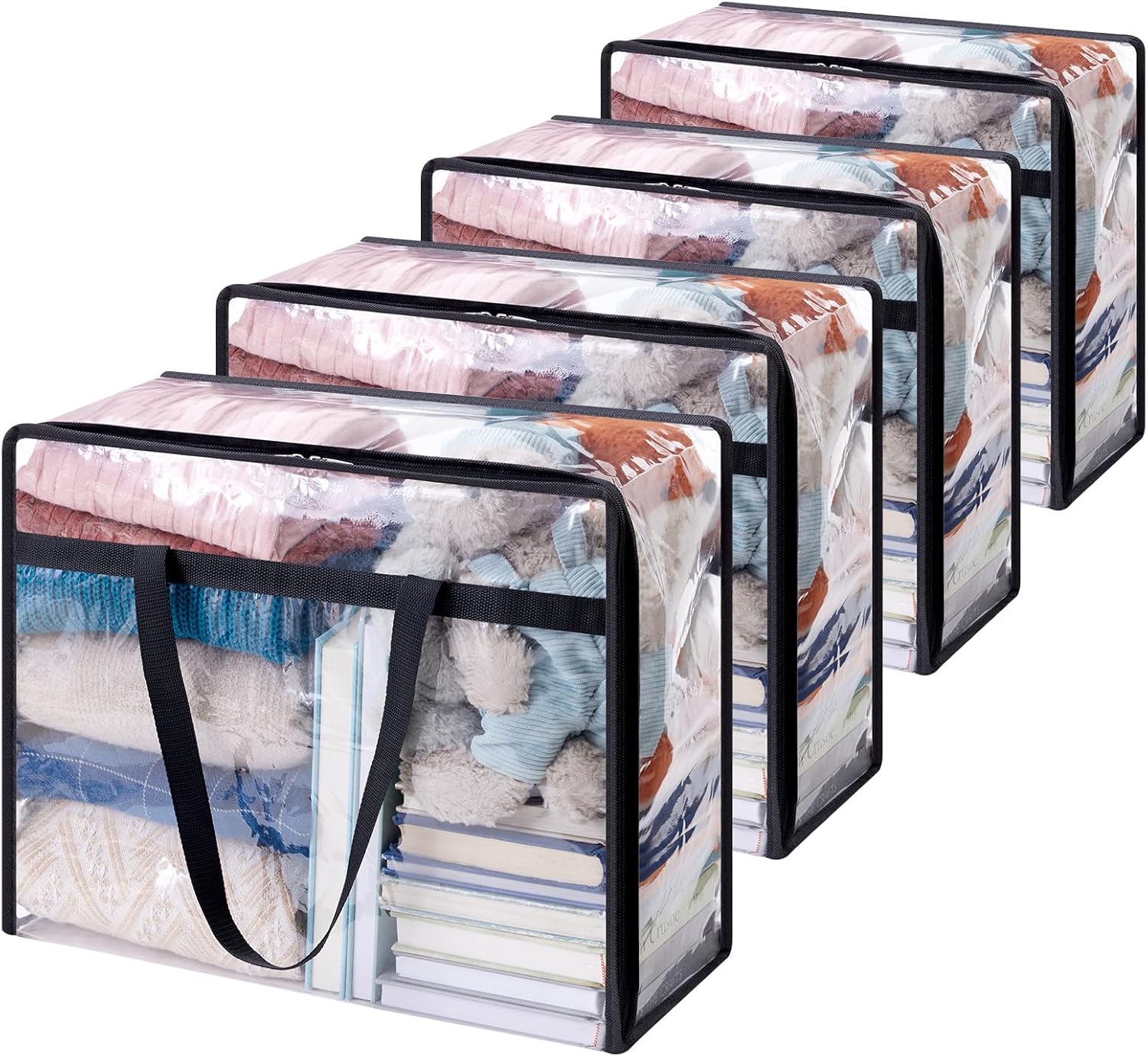 4 Pack Clear Clothes Storage Bags, 40L Plastic Blanket Storage Bags, Vinyl Foldable Moving Bags with Zipper, Closet Organizers and Storage Containers for Bedding, Duvet, Comforter - Image 1