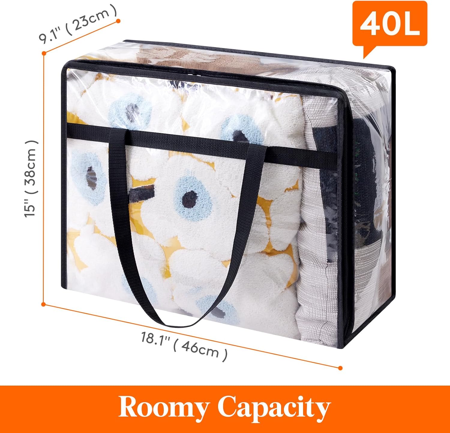 4 Pack Clear Clothes Storage Bags, 40L Plastic Blanket Storage Bags, Vinyl Foldable Moving Bags with Zipper, Closet Organizers and Storage Containers for Bedding, Duvet, Comforter - Image 3