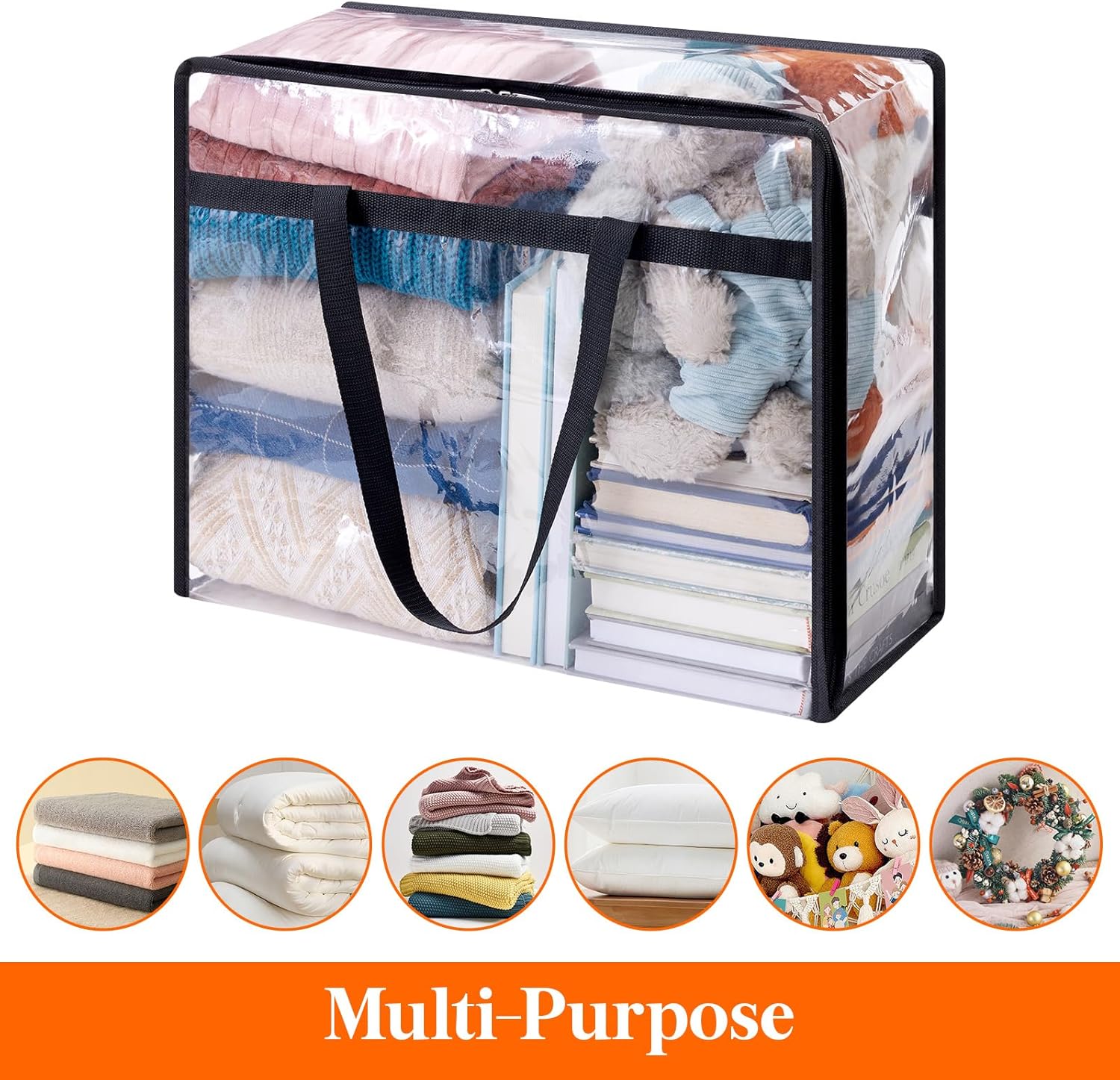 4 Pack Clear Clothes Storage Bags, 40L Plastic Blanket Storage Bags, Vinyl Foldable Moving Bags with Zipper, Closet Organizers and Storage Containers for Bedding, Duvet, Comforter - Image 4