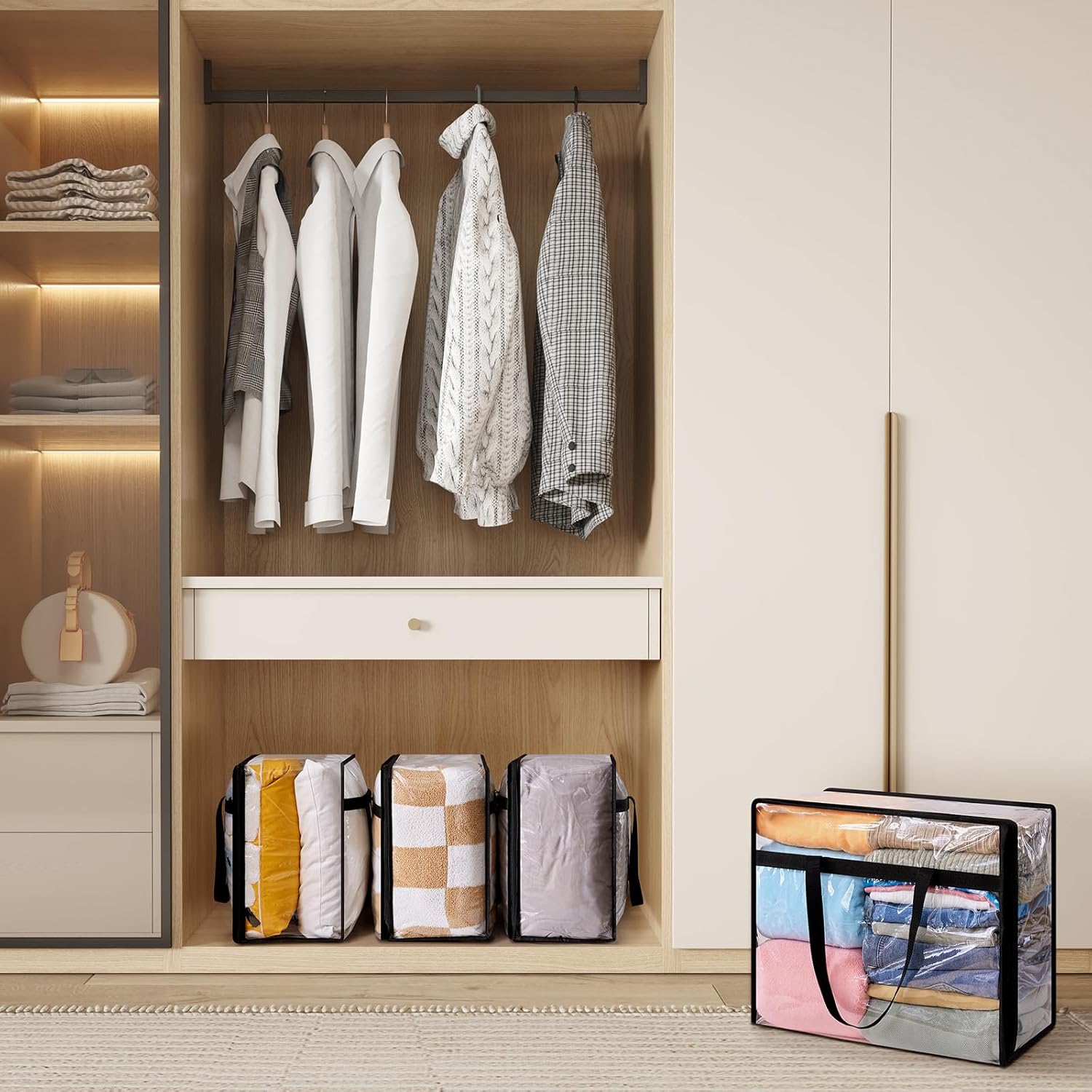 4 Pack Clear Clothes Storage Bags, 40L Plastic Blanket Storage Bags, Vinyl Foldable Moving Bags with Zipper, Closet Organizers and Storage Containers for Bedding, Duvet, Comforter - Image 8