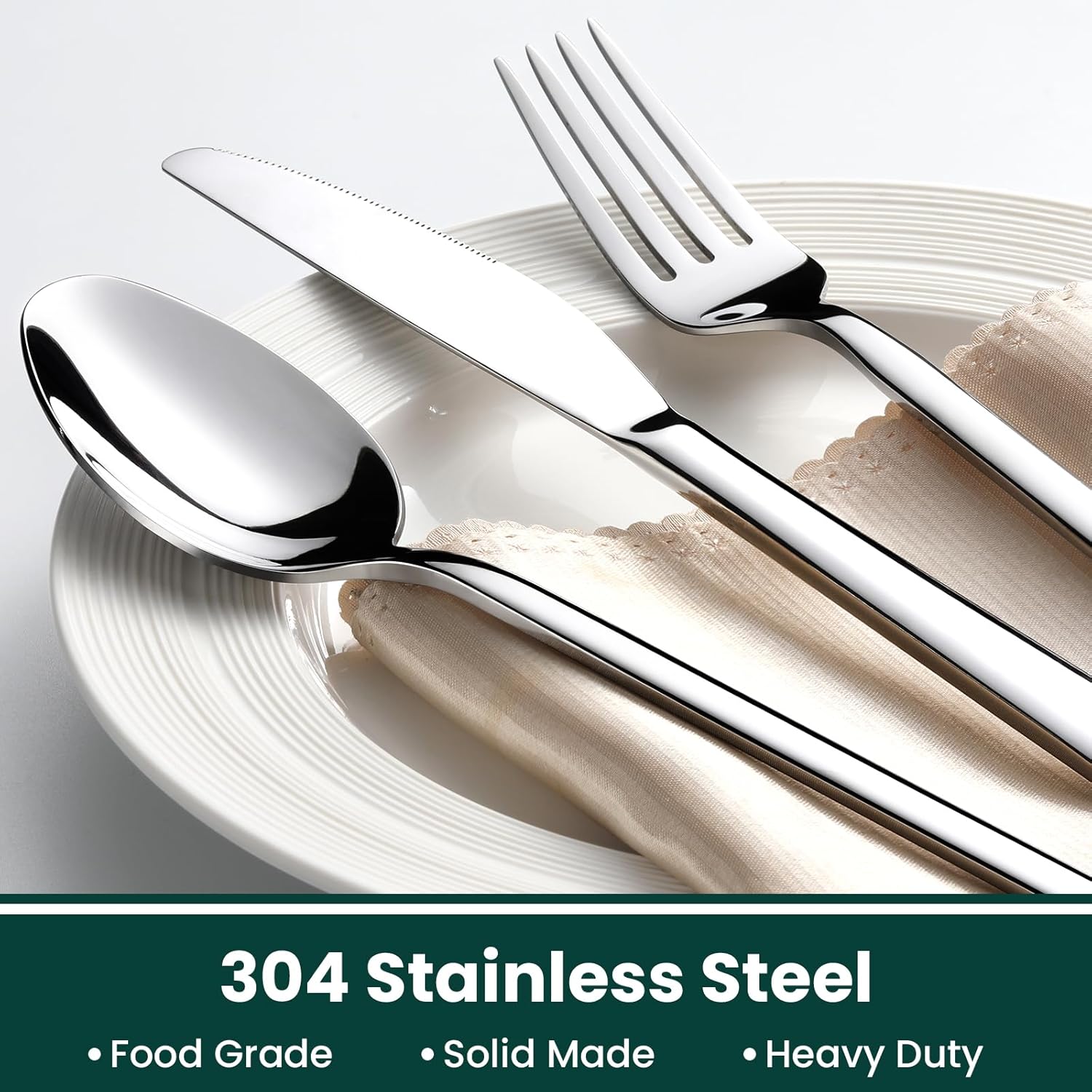 Premium 40-Piece Silverware Set for 8, 18/10 Stainless Steel Flatware Cutlery Set with Forks, Knives, Spoons, Durable and Elegant Design Utensils Tableware - Heavy Duty, Dishwasher Safe - Image 3