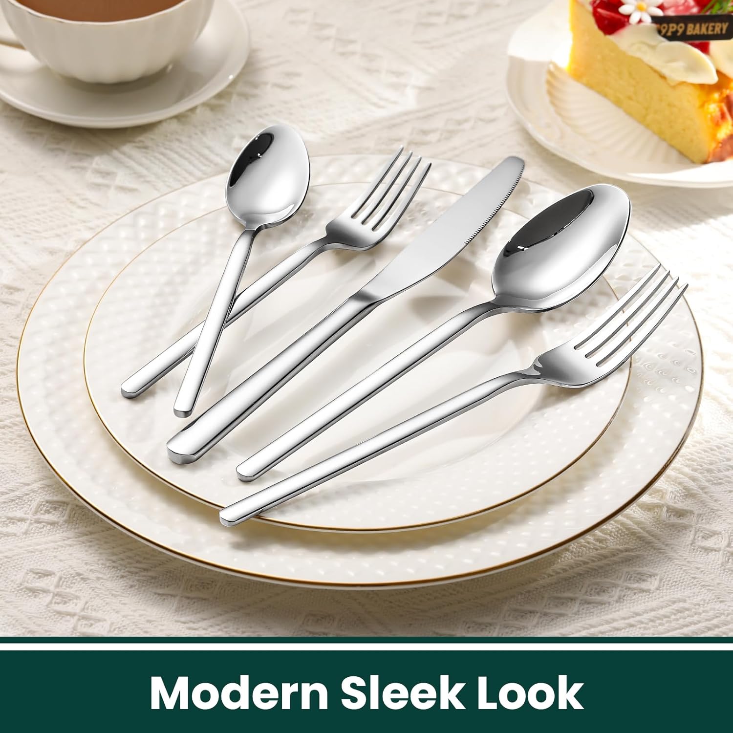 Premium 40-Piece Silverware Set for 8, 18/10 Stainless Steel Flatware Cutlery Set with Forks, Knives, Spoons, Durable and Elegant Design Utensils Tableware - Heavy Duty, Dishwasher Safe - Image 4