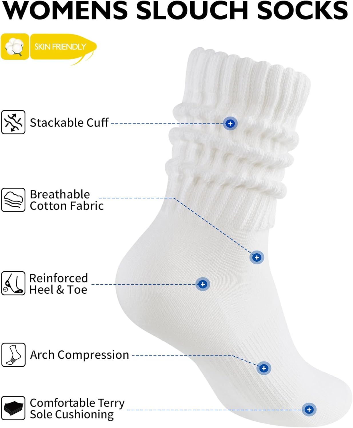 Womens Slouch Crew Socks Retro Cozy Scrunch Design Cotton Slouchy Socks Casual Comfort 3 Pairs - Image 4