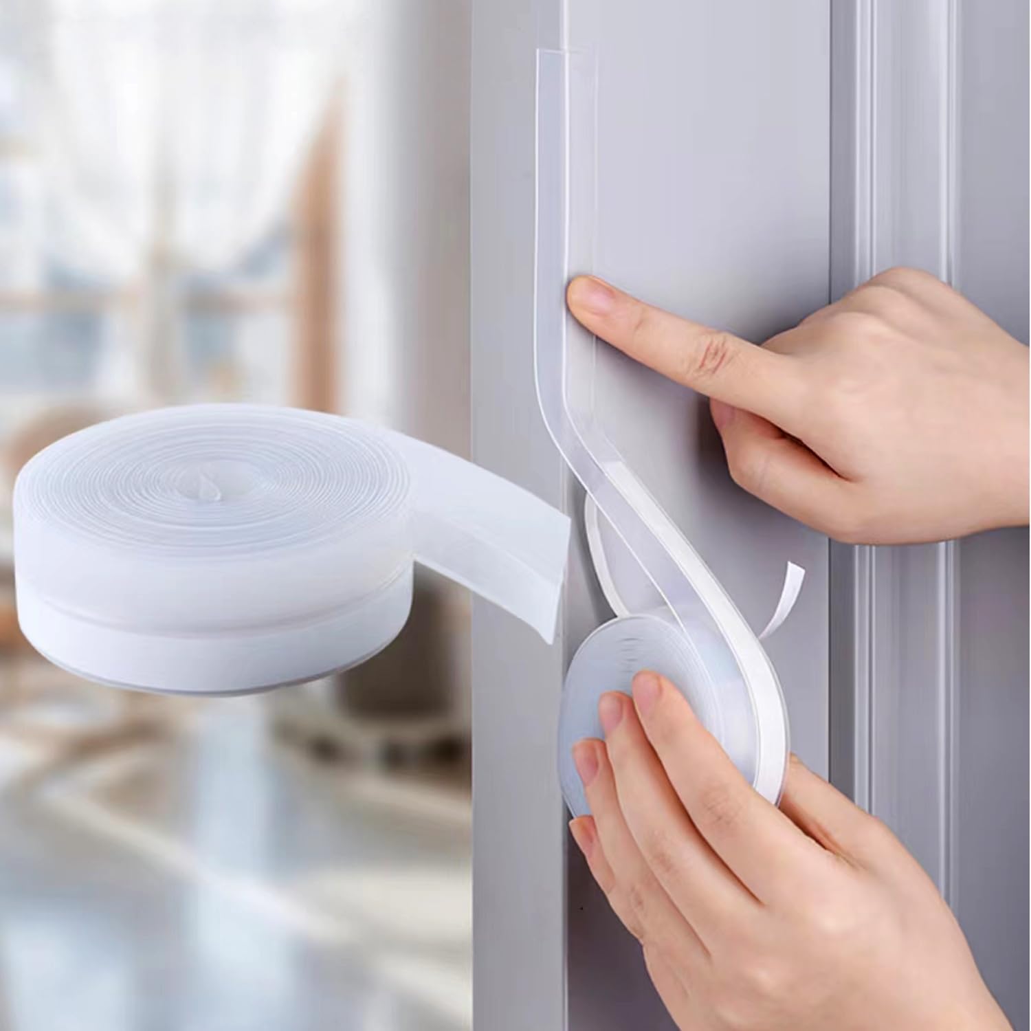 32.8FT Silicone Weather Stripping Door Seal Strip, No Residue Glass Shower Door Seal Strip Under Door Draft Stopper Silicone Sealing Tape for Doors Windows Shower Glass Gap,Transparent,35MM - Image 1