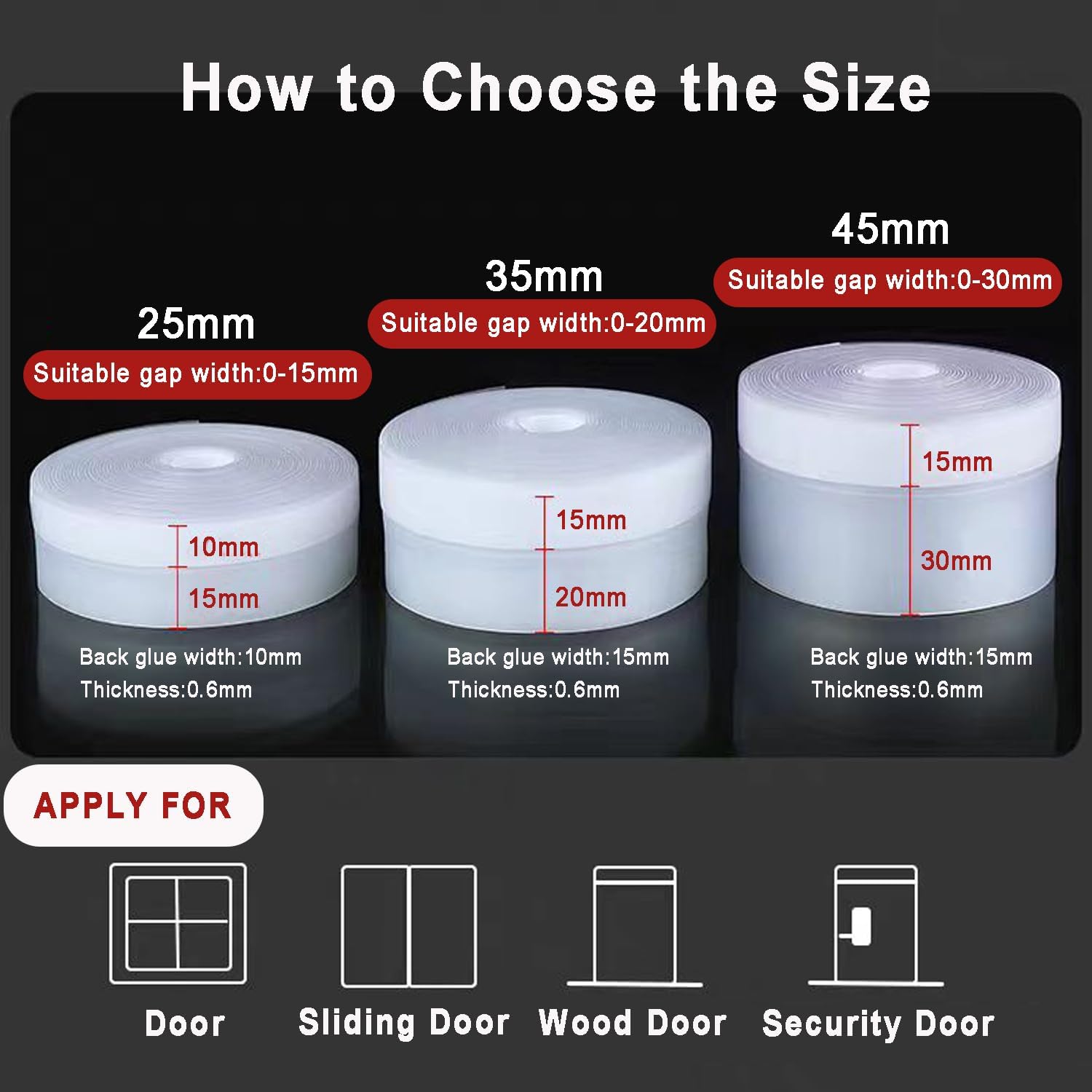 32.8FT Silicone Weather Stripping Door Seal Strip, No Residue Glass Shower Door Seal Strip Under Door Draft Stopper Silicone Sealing Tape for Doors Windows Shower Glass Gap,Transparent,35MM - Image 7