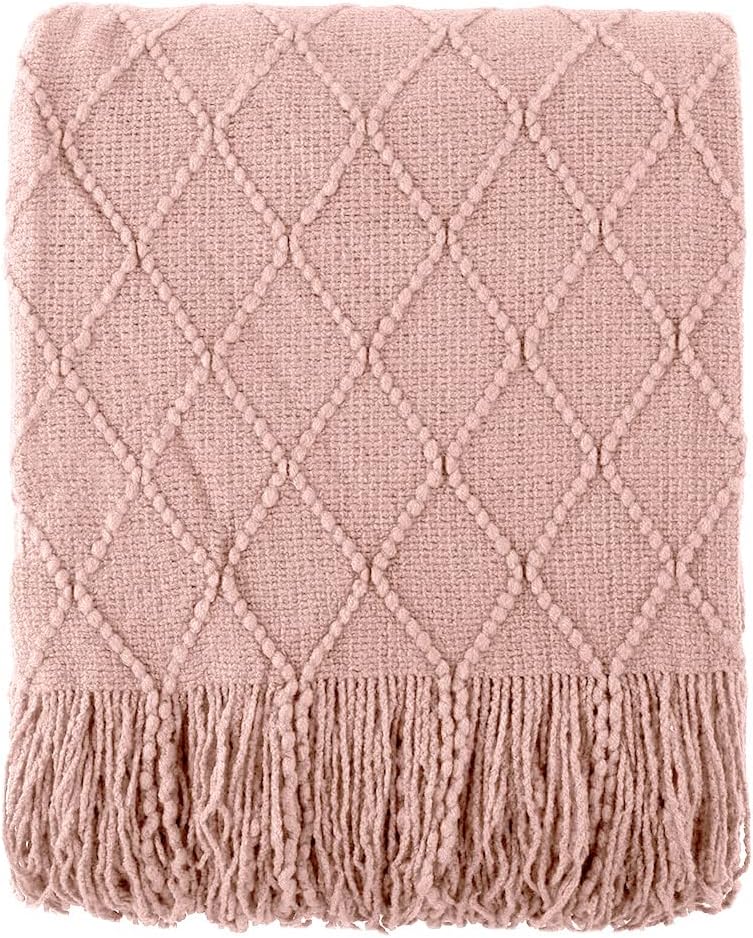 Pink Throw Blanket Diamond Pattern Indoor Outdoor Knitted Throws for Couch Sofa Chair Bed Home Decor 50