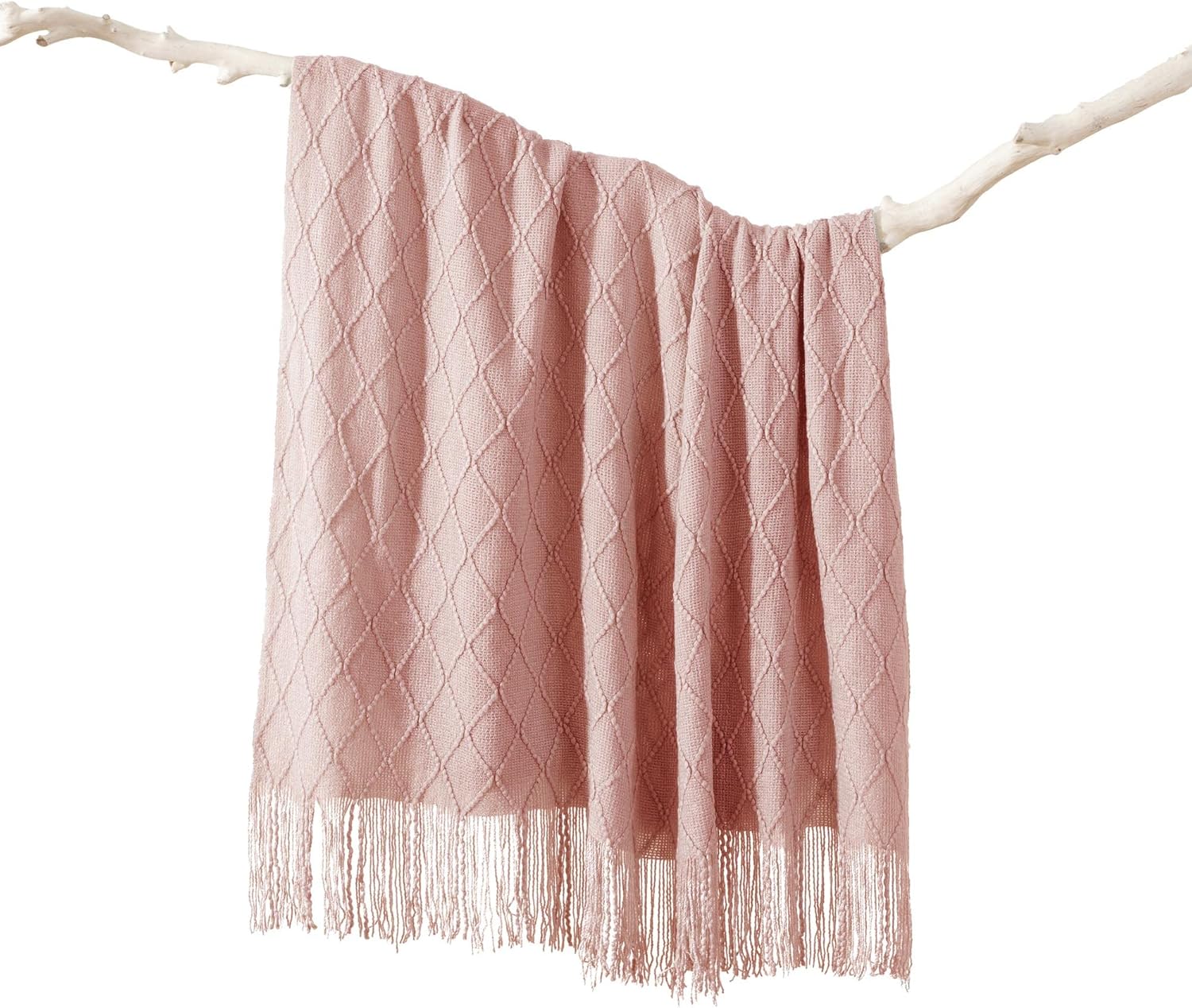 Pink Throw Blanket Diamond Pattern Indoor Outdoor Knitted Throws for Couch Sofa Chair Bed Home Decor 50