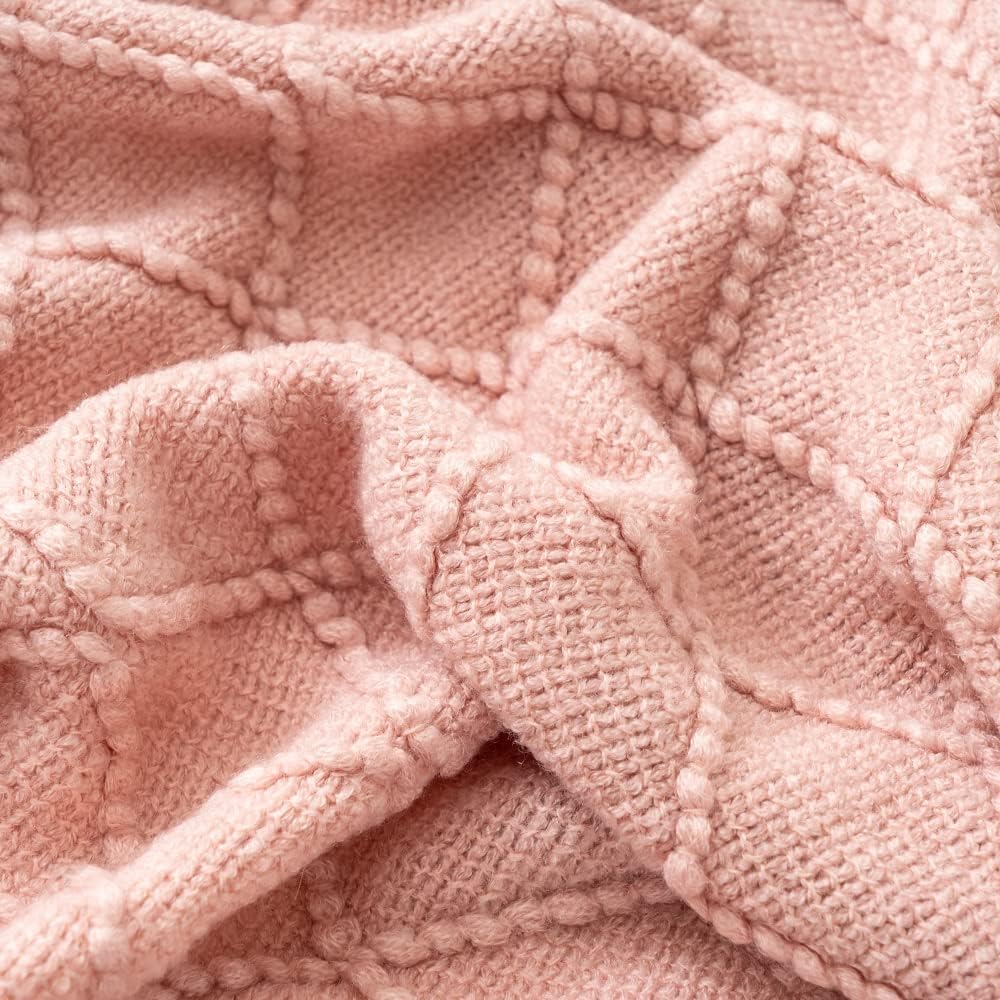 Pink Throw Blanket Diamond Pattern Indoor Outdoor Knitted Throws for Couch Sofa Chair Bed Home Decor 50