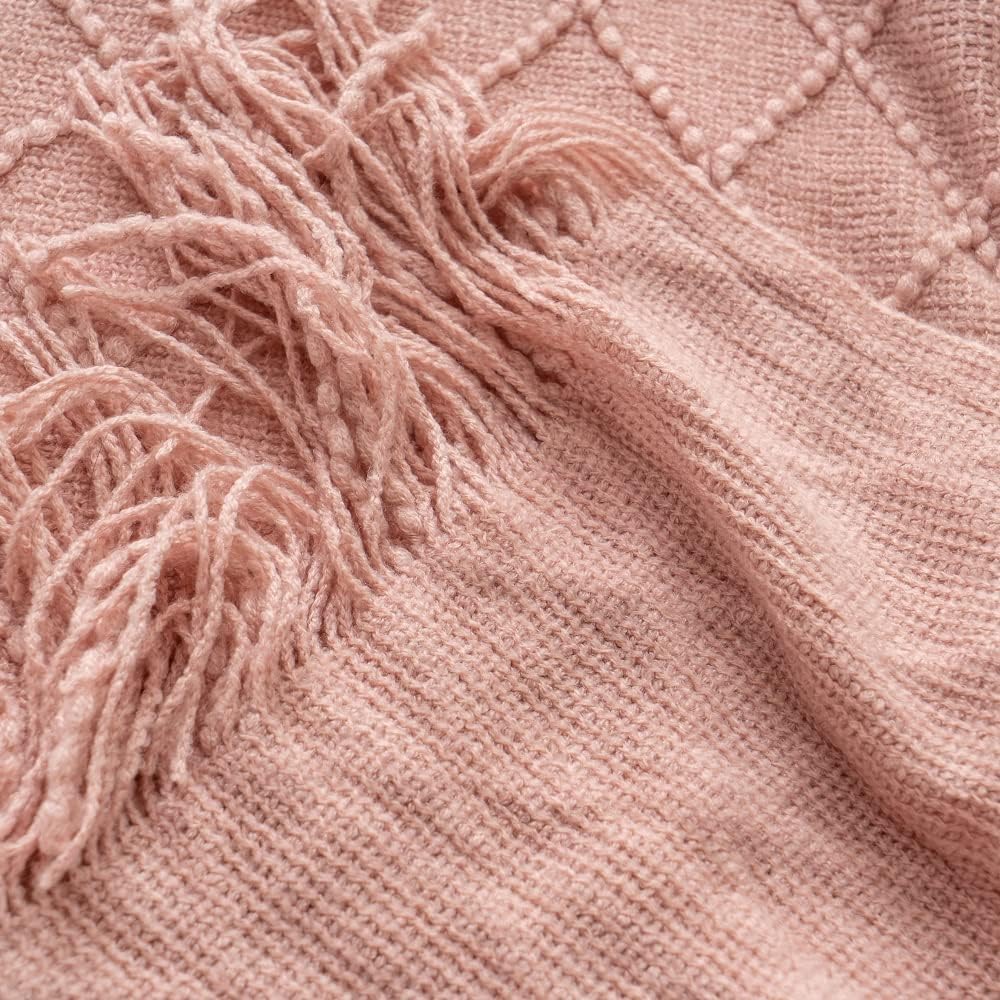 Pink Throw Blanket Diamond Pattern Indoor Outdoor Knitted Throws for Couch Sofa Chair Bed Home Decor 50