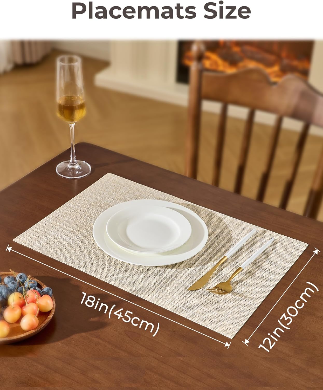 Beige Placemats Set of 6 - Heat Resistant Non-Slip Place mats for Dining Table, Washable Durable PVC Vinyl Woven Table Mats(Beige, 6) - Image 4