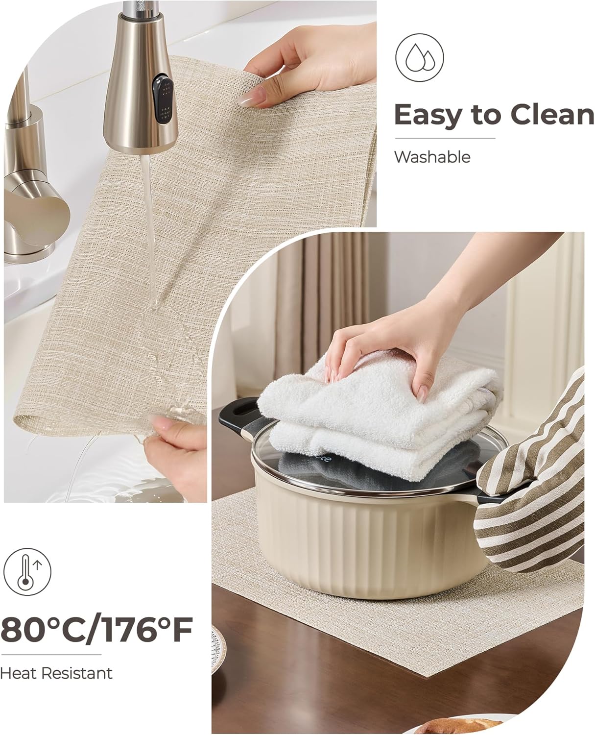 Beige Placemats Set of 6 - Heat Resistant Non-Slip Place mats for Dining Table, Washable Durable PVC Vinyl Woven Table Mats(Beige, 6) - Image 5
