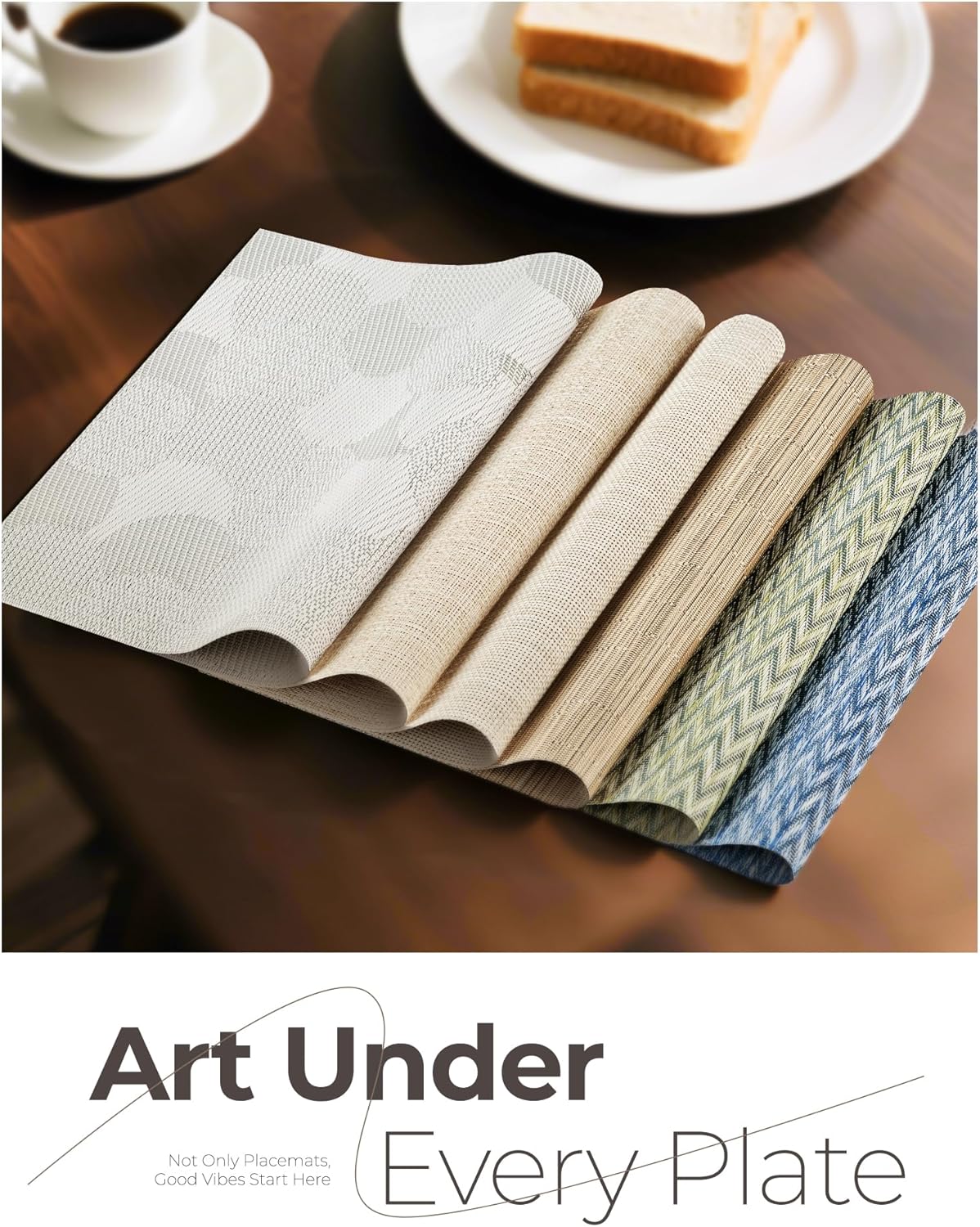 Beige Placemats Set of 6 - Heat Resistant Non-Slip Place mats for Dining Table, Washable Durable PVC Vinyl Woven Table Mats(Beige, 6) - Image 8