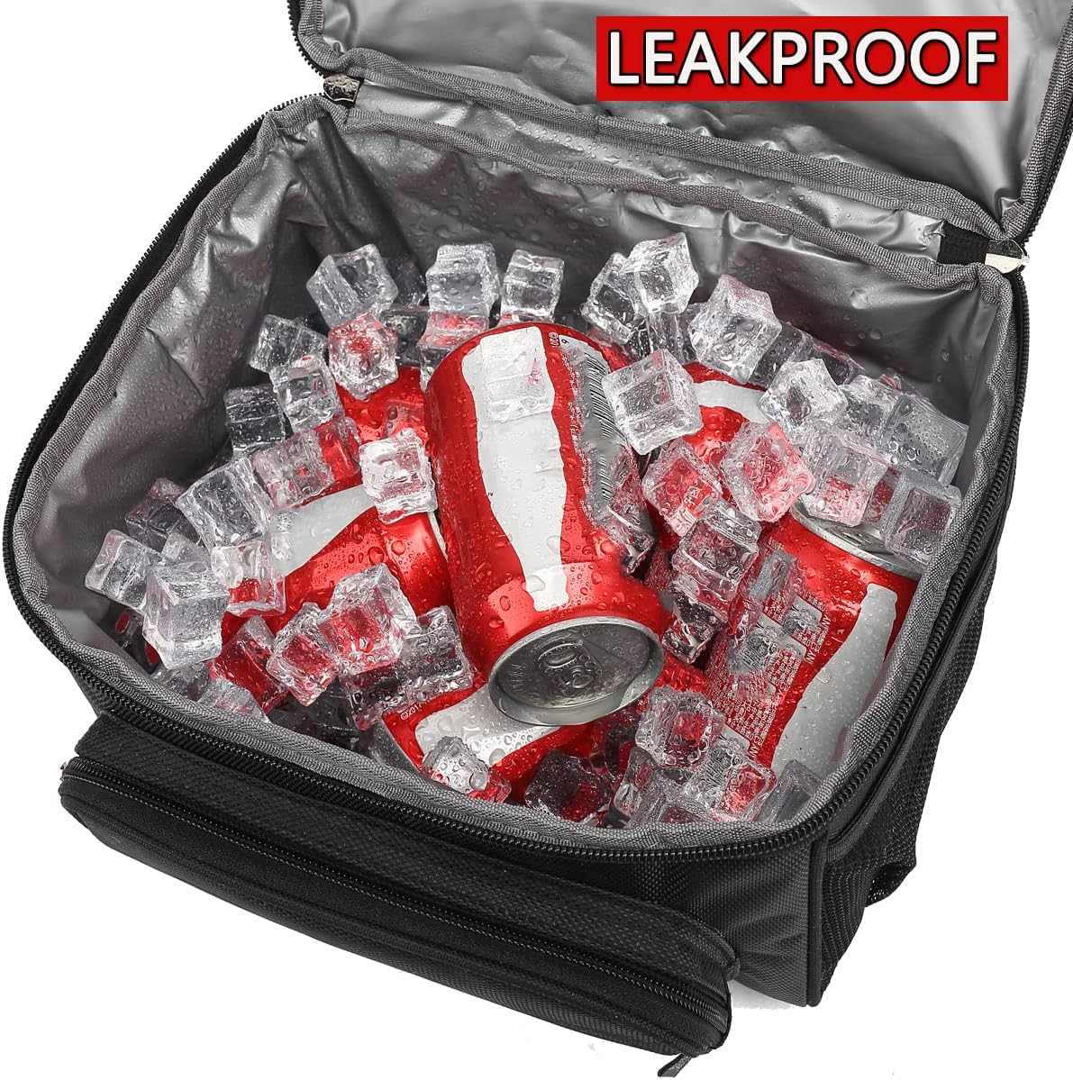 Insulated Lunch Bag Adult Lunch Box Large Tote Double Layer Cooler for Men, Women, with Adjustable Strap,Front Pocket and Mesh Side Pockets,Black - Image 3