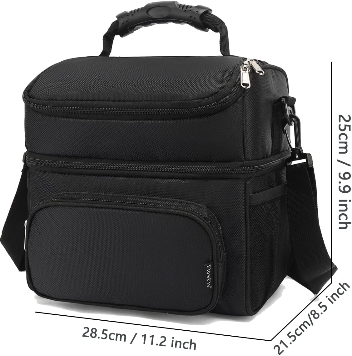 Insulated Lunch Bag Adult Lunch Box Large Tote Double Layer Cooler for Men, Women, with Adjustable Strap,Front Pocket and Mesh Side Pockets,Black - Image 4