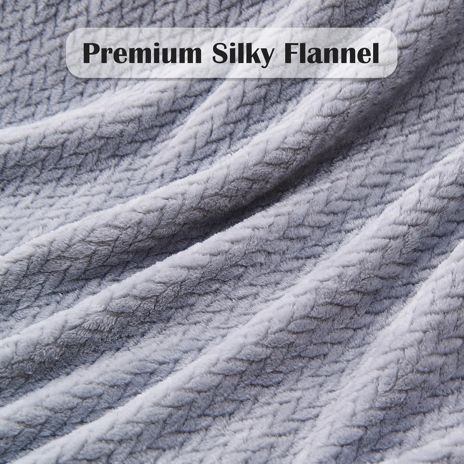 Super Soft Throw Size Blanket Grey Premium Silky Flannel Fleece Leaves Pattern Lightweight Bed Blanket All Season Use (Grey, Throw(50