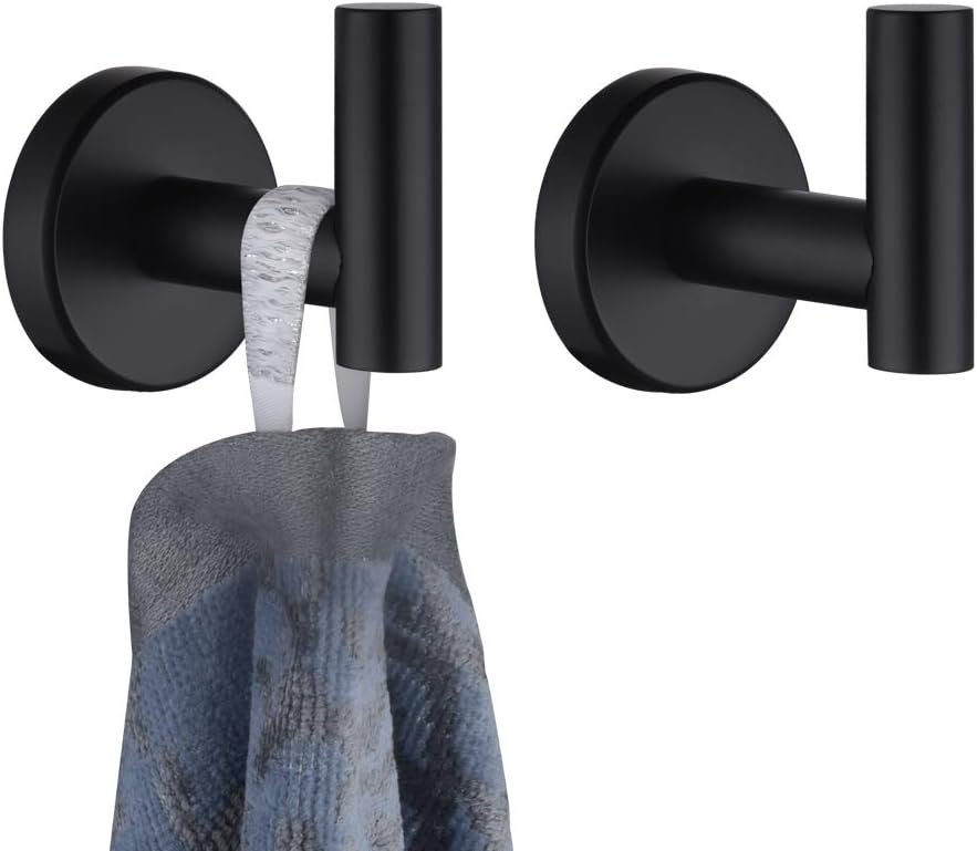 Black Bathroom Towel Hook, Coat Robe Clothes Hook for Bathroom Kitchen Garage Wall Mounted (2 Pack), 304 Stainless Steel Matte Black, TH100-PB-P2 - Image 1