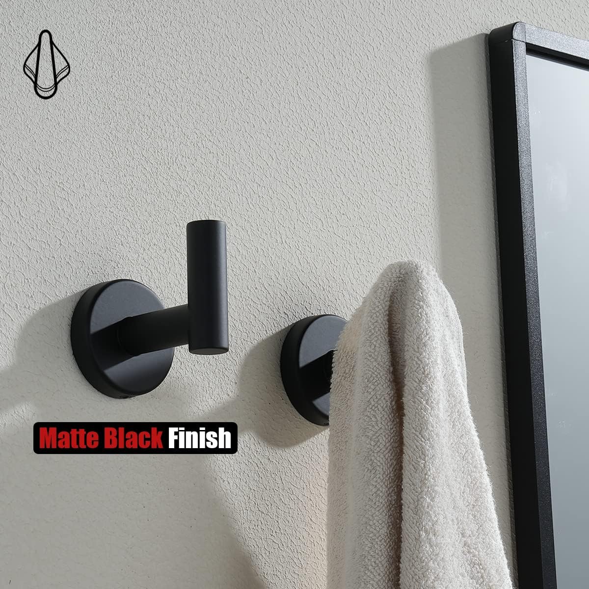Black Bathroom Towel Hook, Coat Robe Clothes Hook for Bathroom Kitchen Garage Wall Mounted (2 Pack), 304 Stainless Steel Matte Black, TH100-PB-P2 - Image 6