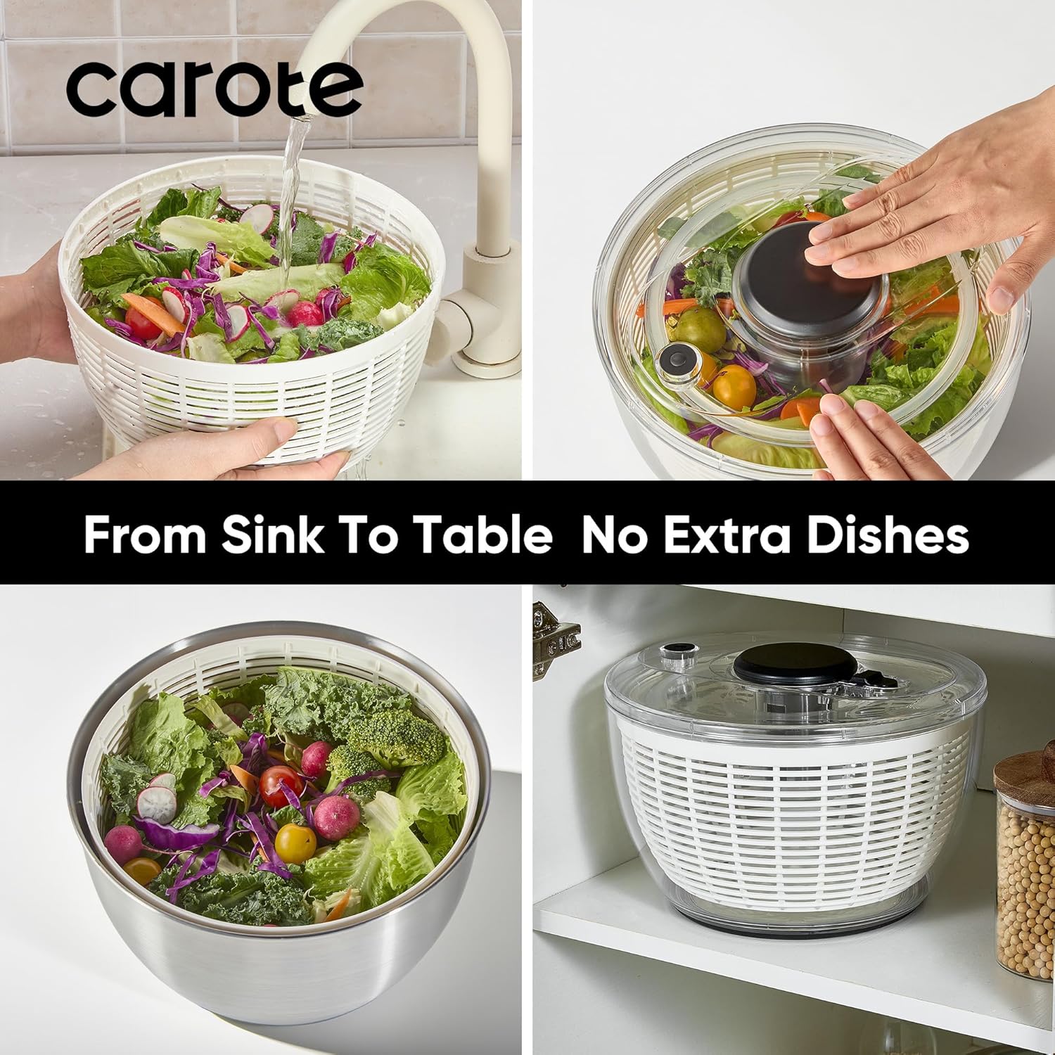 6.4 Qt Salad Spinner Large Lettuce Spinner Plastic Vegetable Fruit Washer, Vegetable Cleaner Salad Cleaner Lettuce Washer, Non-Slip Base, BPA-Free - Image 5
