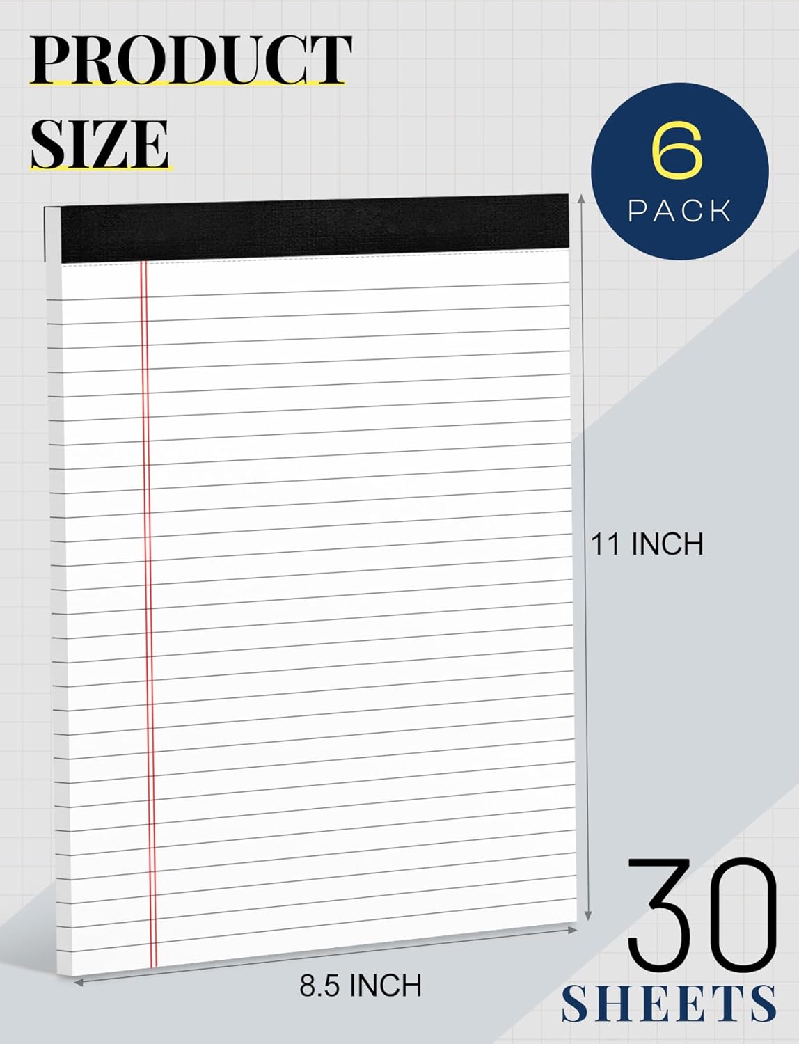 Legal Pads 8.5 x 11 White Note Pads Paper 8-1/2 x 11 Lined Paper Pad 8.5 x 11 White Legal Pad 6 Pack Notepads 8.5 x 11 Lined Writing Pads of Paper 8.5 x 11 Notepad White Paper Pads 30 Sheets/Pad - Image 2