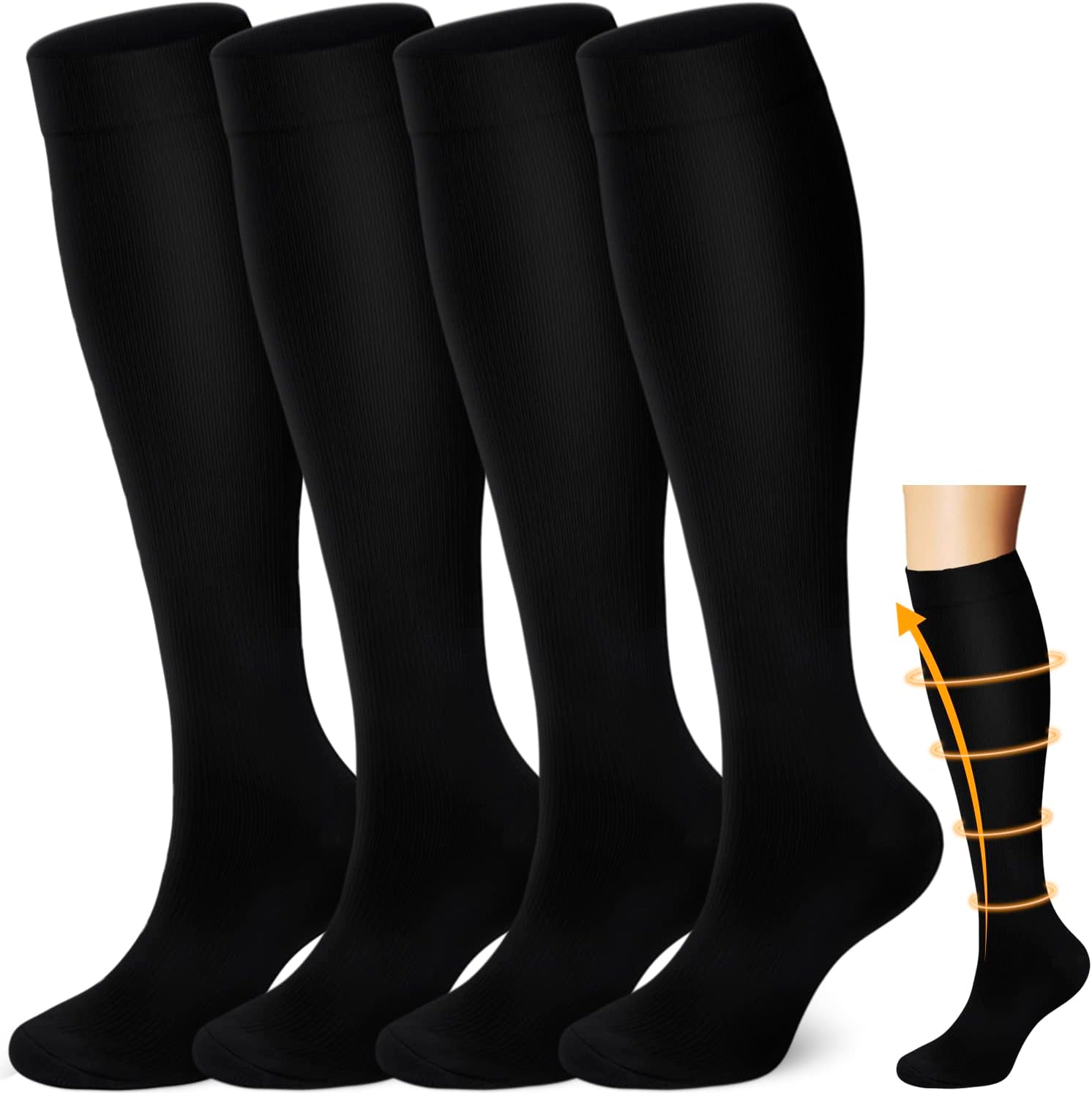 4 Pairs Copper Compression Socks for Men&Women(15-20mmHg), Compression Stocking for Swelling Running Hiking Travel Nursing - Image 1