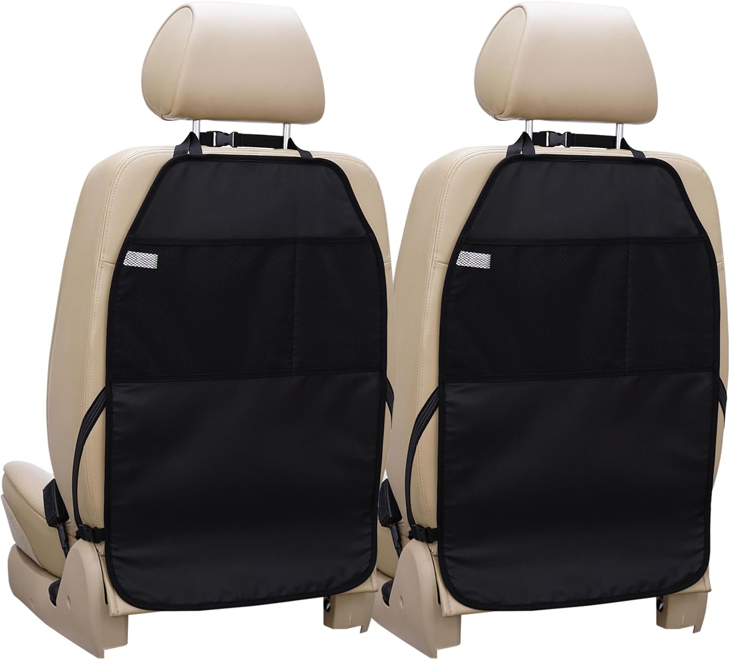 Car Seat Protector Large Kick Mat 2 Pack Durable Water Resistant Auto Seat Back Covers with 2 Mesh Pockets Protection Against Dust Mud Scratches (Black, 2-Pack) - Image 1
