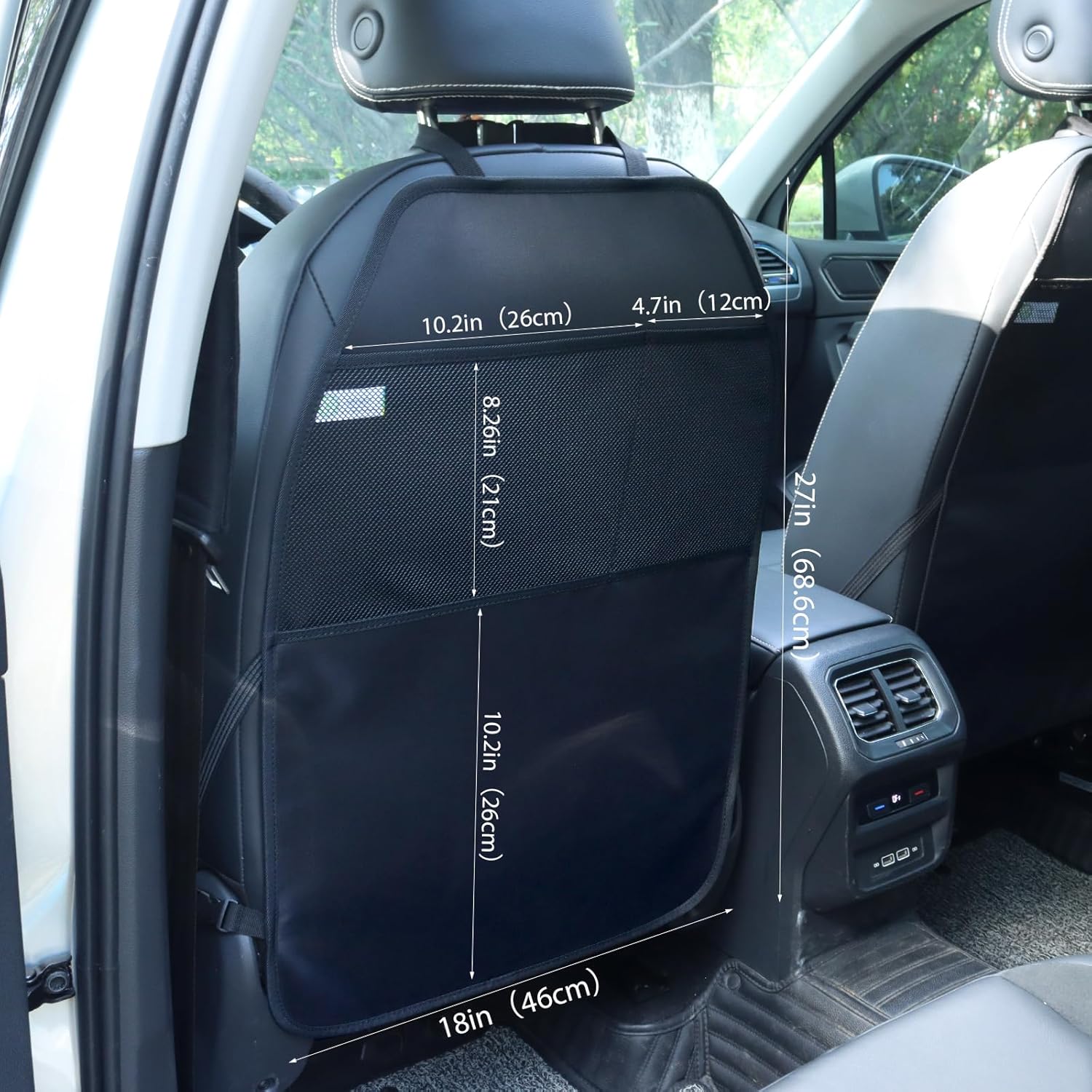 Car Seat Protector Large Kick Mat 2 Pack Durable Water Resistant Auto Seat Back Covers with 2 Mesh Pockets Protection Against Dust Mud Scratches (Black, 2-Pack) - Image 2