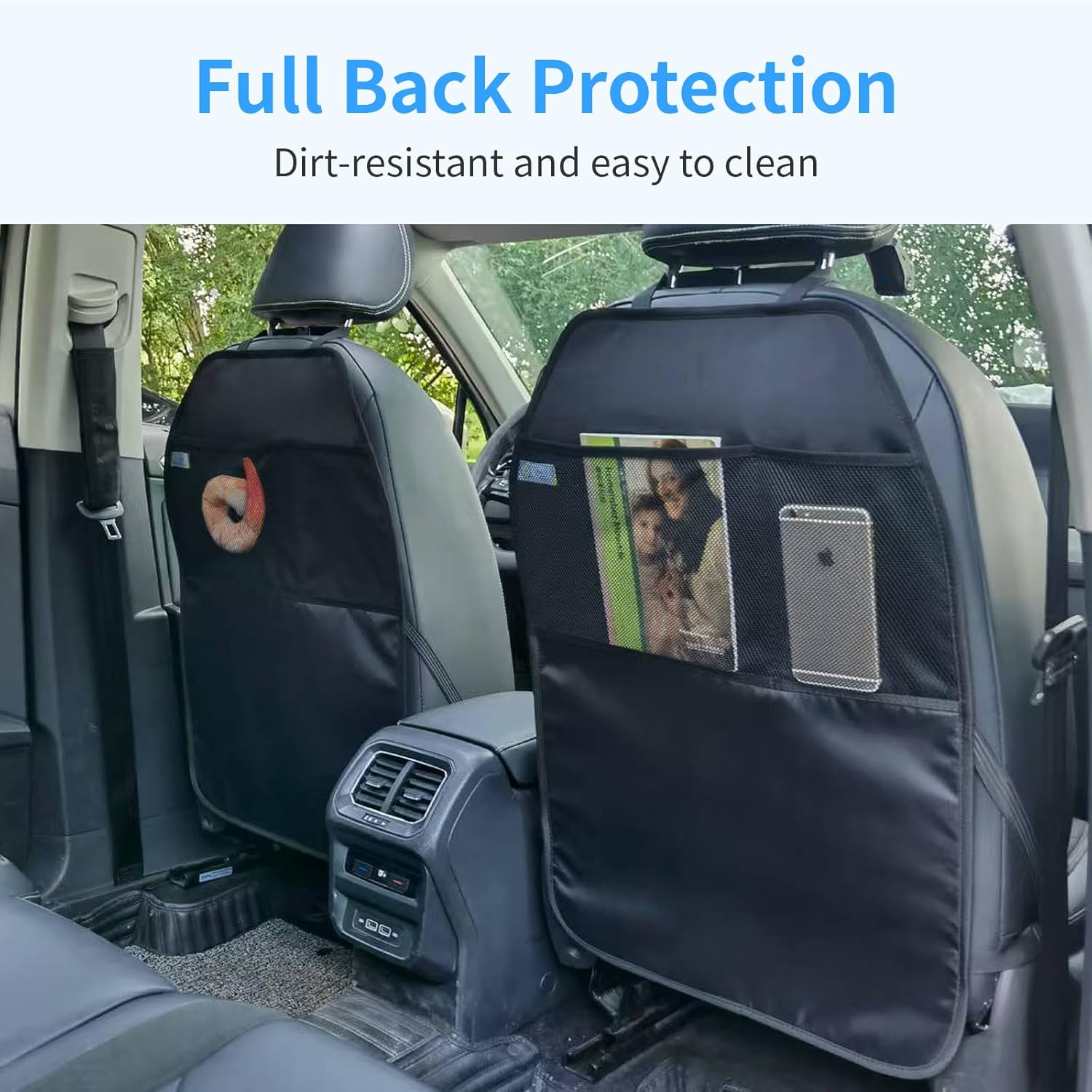 Car Seat Protector Large Kick Mat 2 Pack Durable Water Resistant Auto Seat Back Covers with 2 Mesh Pockets Protection Against Dust Mud Scratches (Black, 2-Pack) - Image 3
