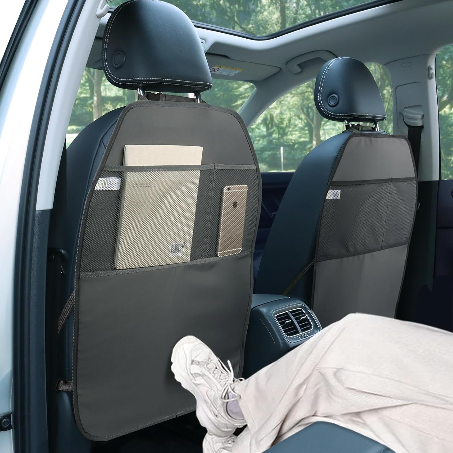 Car Seat Protector Large Kick Mat 2 Pack Durable Water Resistant Auto Seat Back Covers with 2 Mesh Pockets Protection Against Dust Mud Scratches (Black, 2-Pack) - Image 4