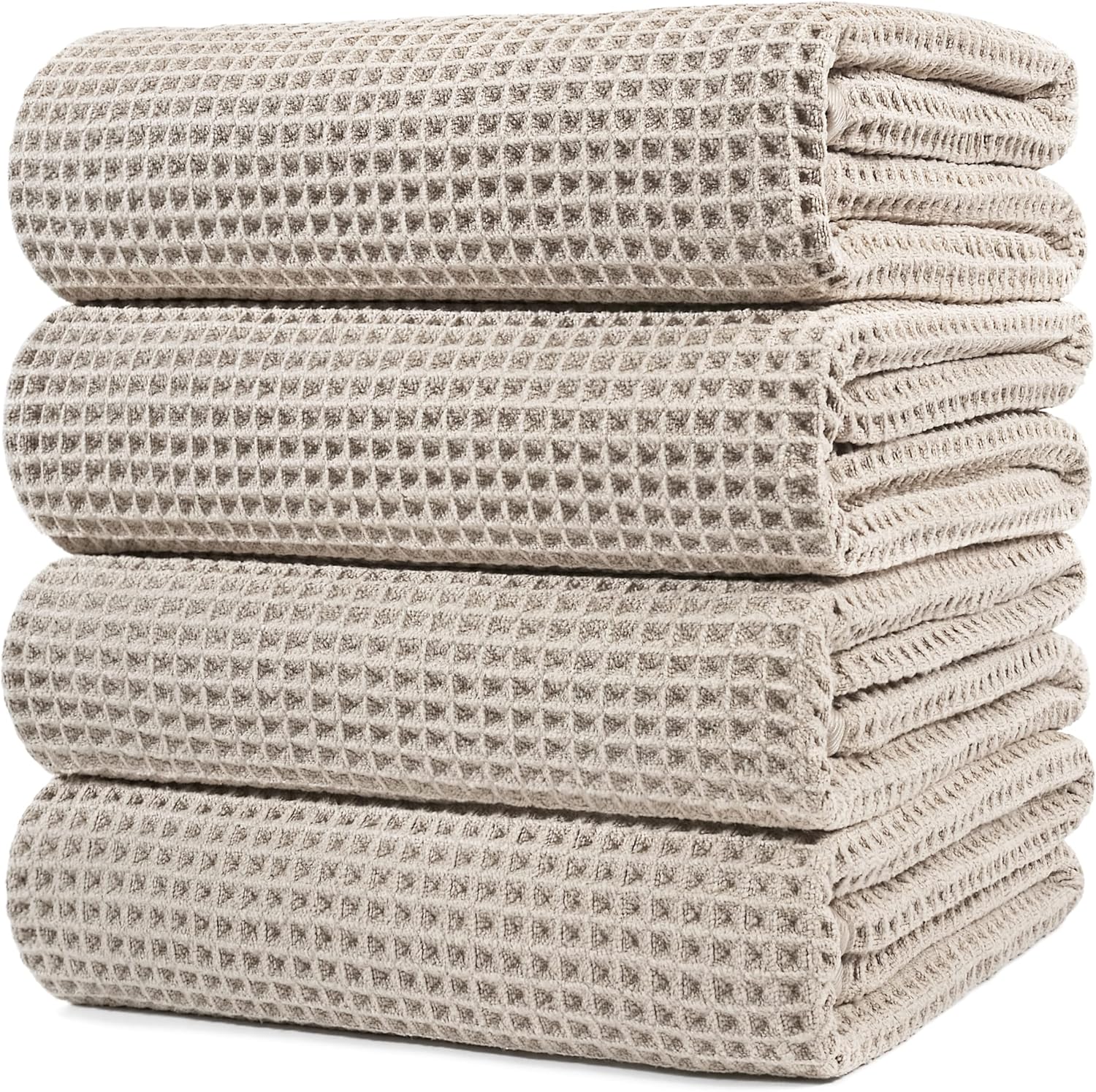 430 GSM Microfiber Oversize Quick Dry Lint Free Bath Towel, 60 x 30 in, 4 Pack (Waffle Weave) - Image 1