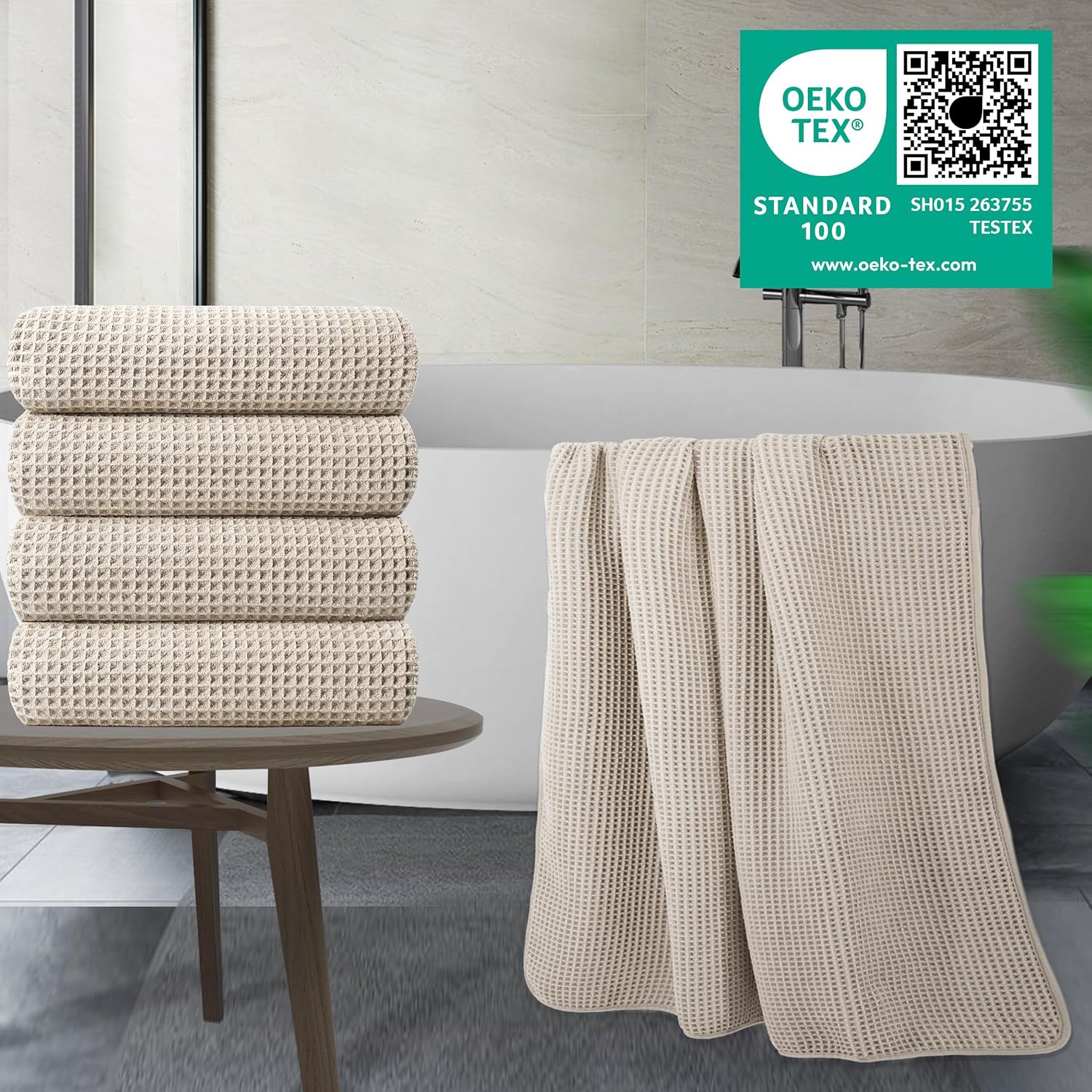 430 GSM Microfiber Oversize Quick Dry Lint Free Bath Towel, 60 x 30 in, 4 Pack (Waffle Weave) - Image 2