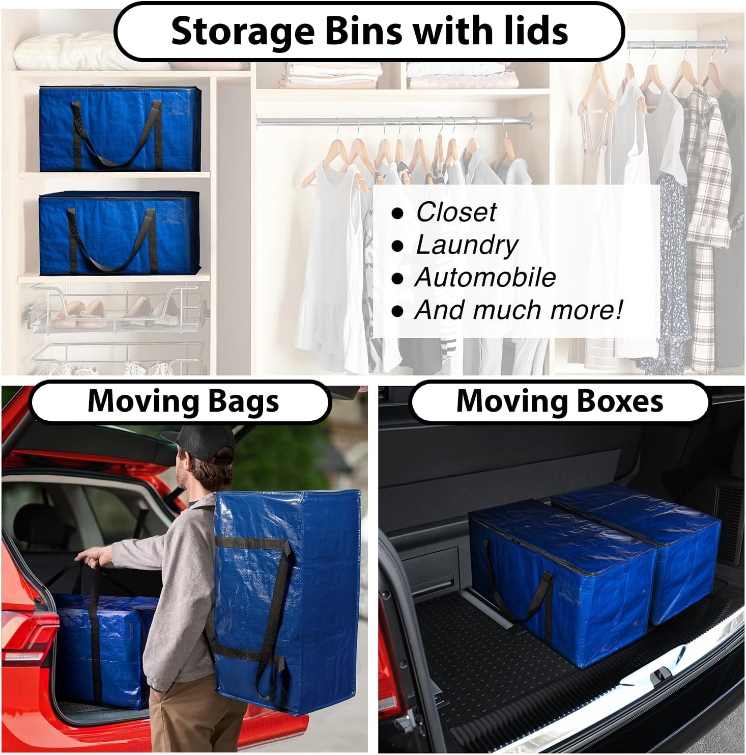 Heavy Duty Moving Bags or Storage Bag, 6 Pack – Large Moving Boxes with Backpack Straps, Zippers & Handles – Perfect for College Dorm, Traveling, Camping, Christmas Decorations - Image 2