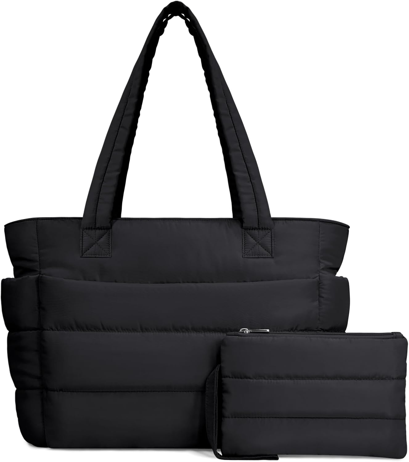 Puffer Tote Bag for Women, Lightweight Puffy Handbag with Compartments, Quilted Shoulder Bag for Work, Travel, Gym - Image 1