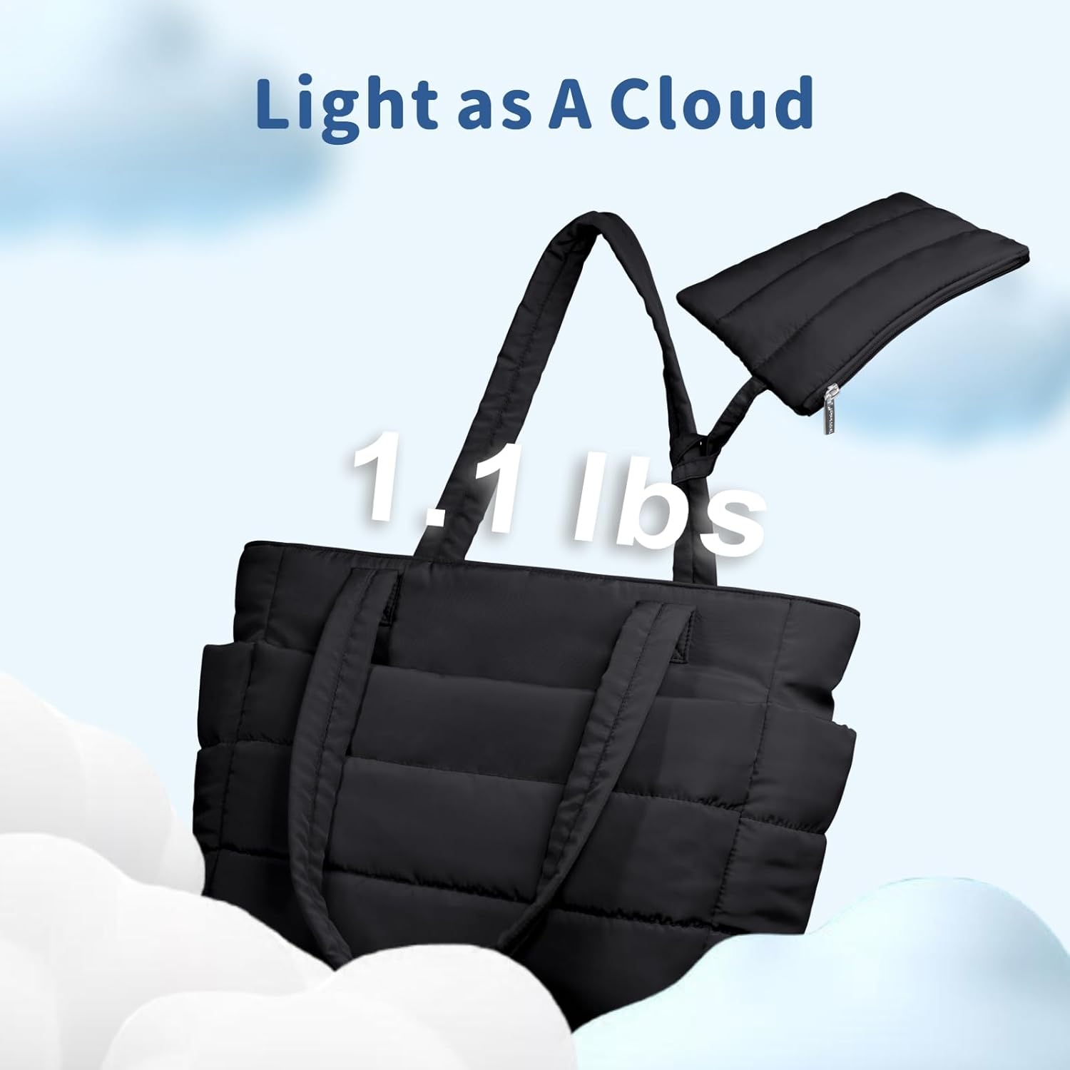 Puffer Tote Bag for Women, Lightweight Puffy Handbag with Compartments, Quilted Shoulder Bag for Work, Travel, Gym - Image 4