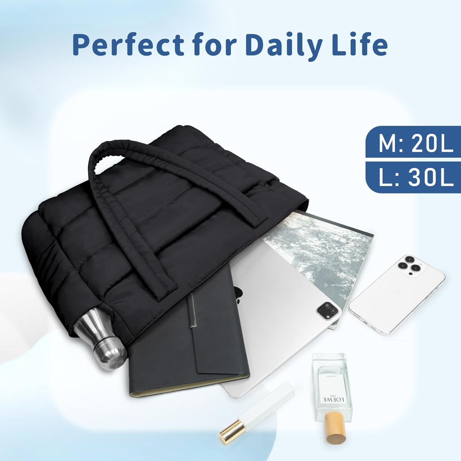 Puffer Tote Bag for Women, Lightweight Puffy Handbag with Compartments, Quilted Shoulder Bag for Work, Travel, Gym - Image 8