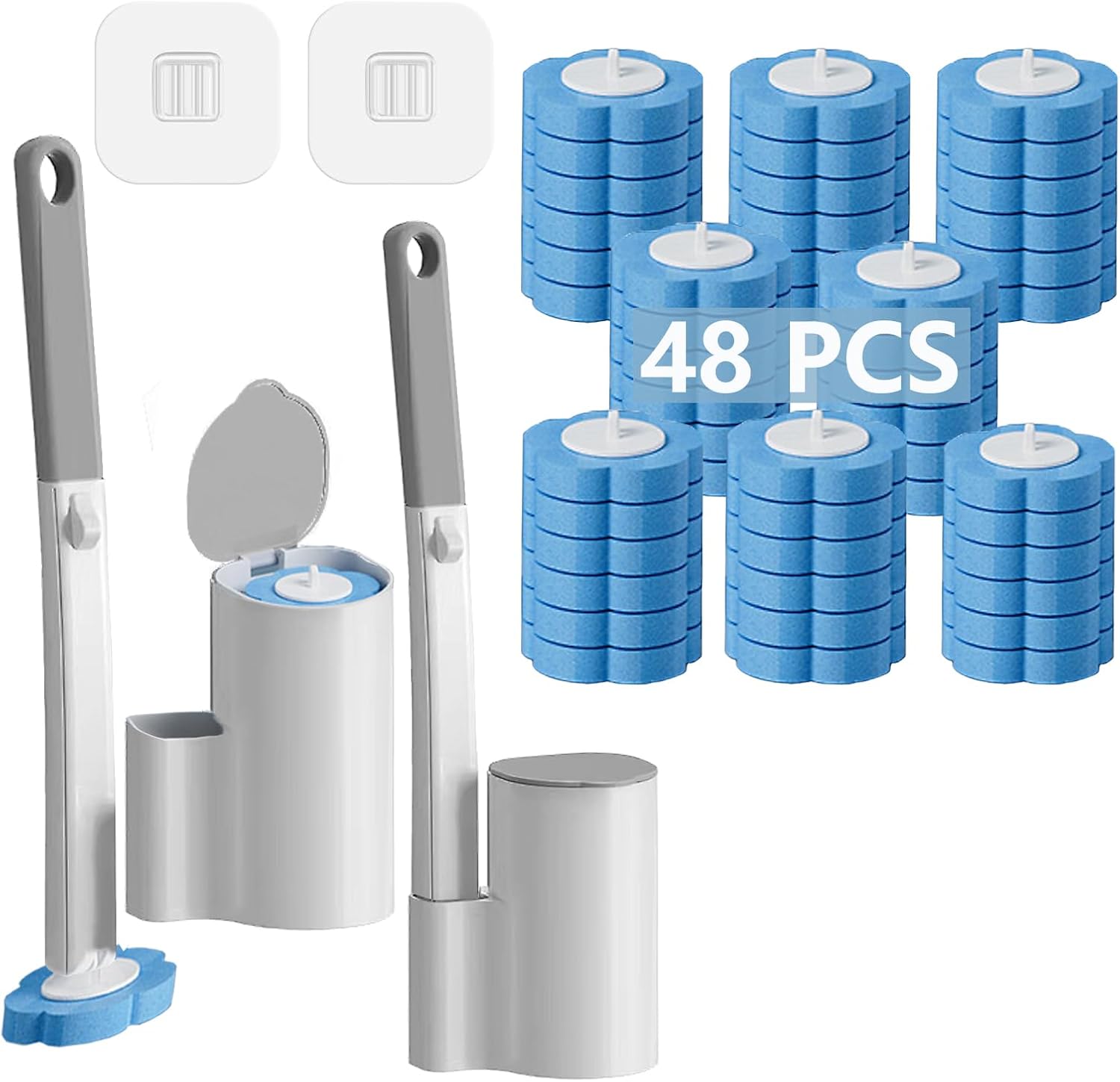 2 Pack Disposable Toilet Brush and Holder Set,Extended Handle with 48 Cleaner Refills Toilet Brush for Toilet Bowl Cleaners,Bathroom Cleaning,Sink, Bathtub, Floor - Blue (Ocean Fresh Scent) - Image 1