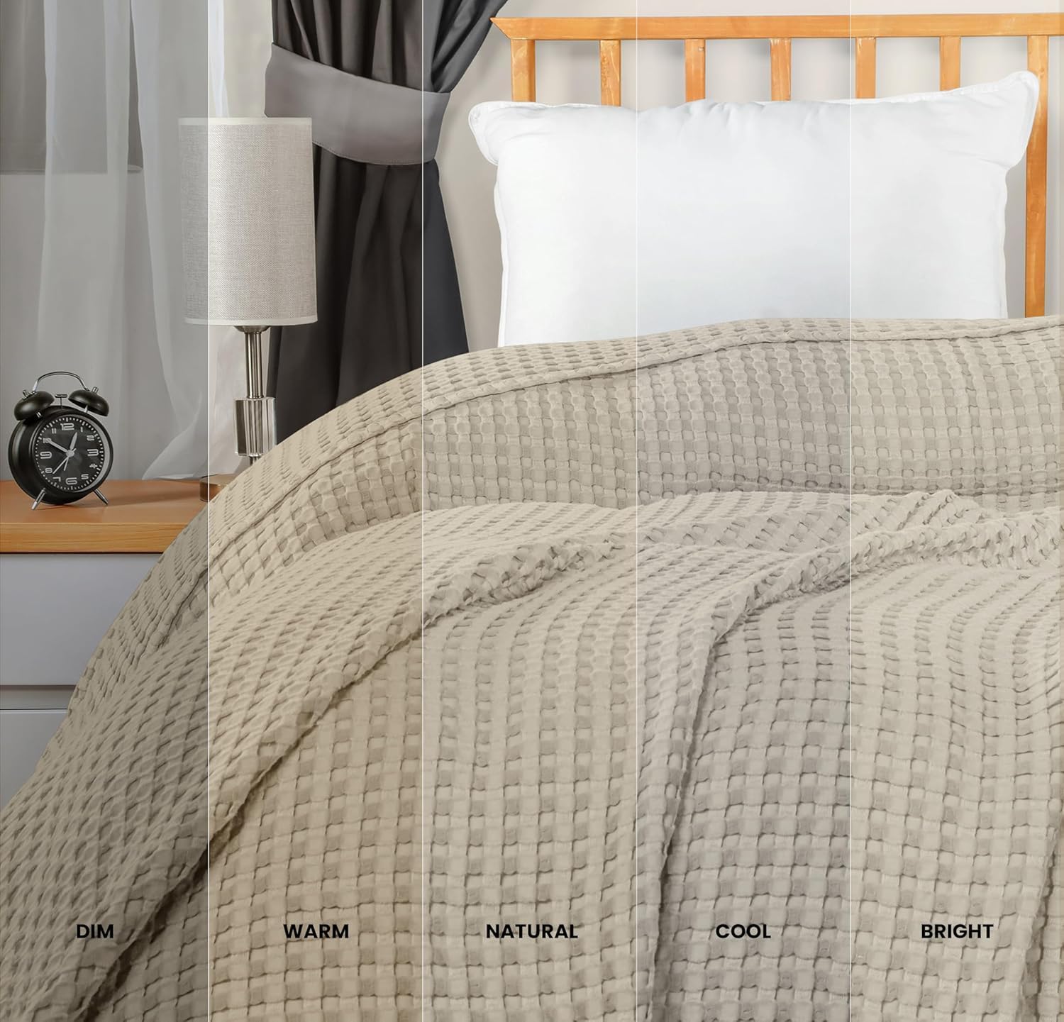 100% Cotton Khaki Waffle Blanket (Big Size - 120x120 Inch) Soft Lightweight Cozy Breathable Bed Blanket for All Seasons - Image 2