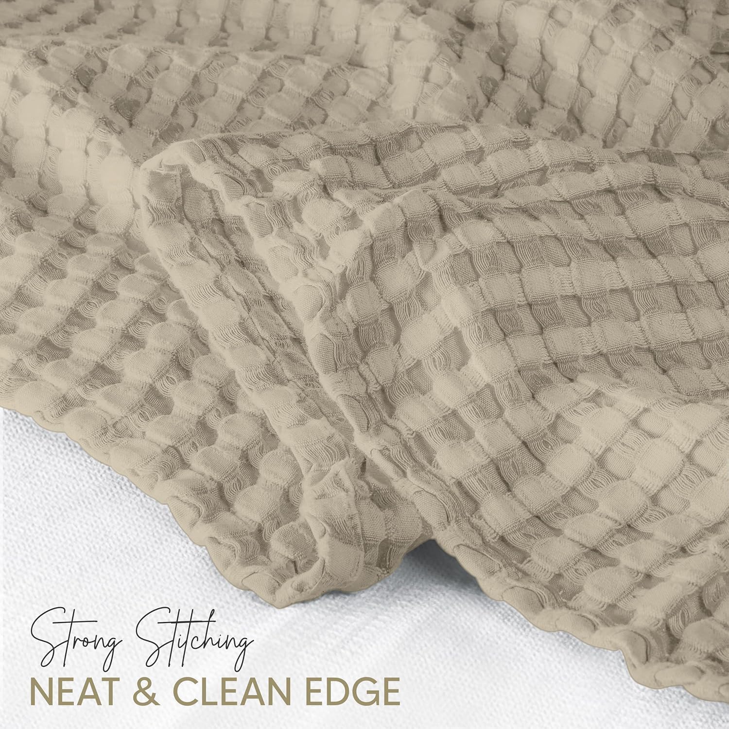 100% Cotton Khaki Waffle Blanket (Big Size - 120x120 Inch) Soft Lightweight Cozy Breathable Bed Blanket for All Seasons - Image 4