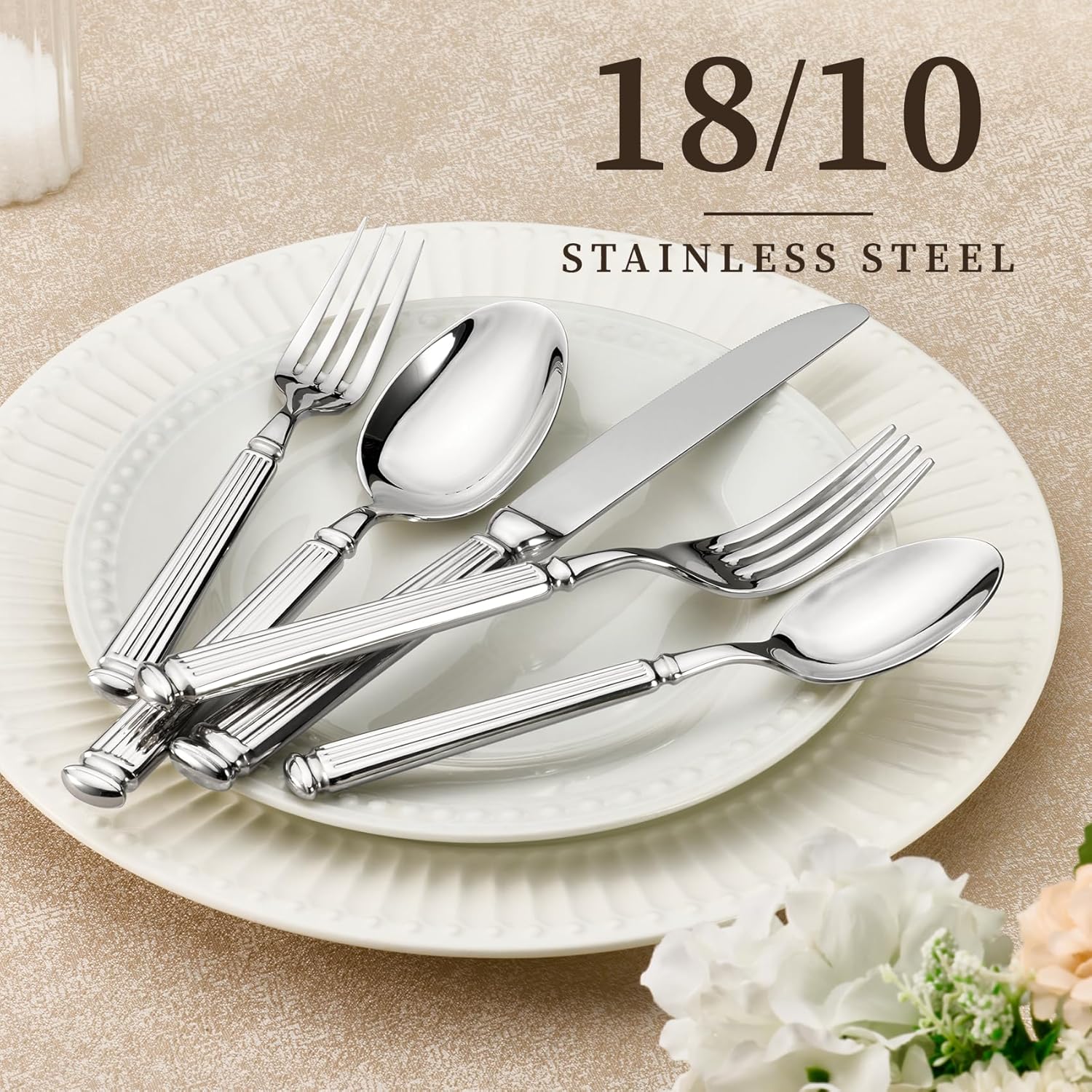 20 Pieces Silverware Set, Premium 18/10 Stainless Steel Flatware Set, Luxury Cutlery Set for 4, Dishwasher Safe for Home and Kitchen with Relief Patterns Handle, Party, Wedding, Silver - Image 2