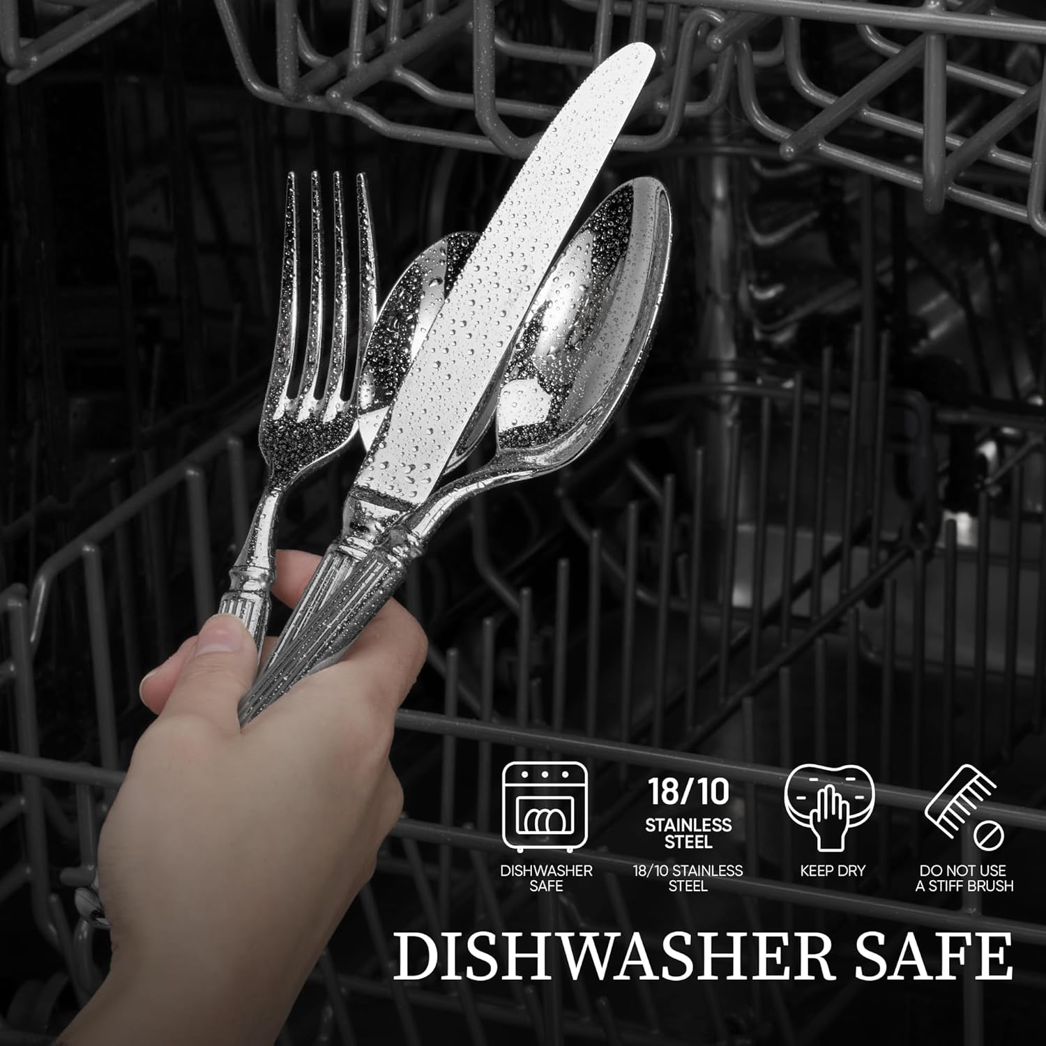 20 Pieces Silverware Set, Premium 18/10 Stainless Steel Flatware Set, Luxury Cutlery Set for 4, Dishwasher Safe for Home and Kitchen with Relief Patterns Handle, Party, Wedding, Silver - Image 6
