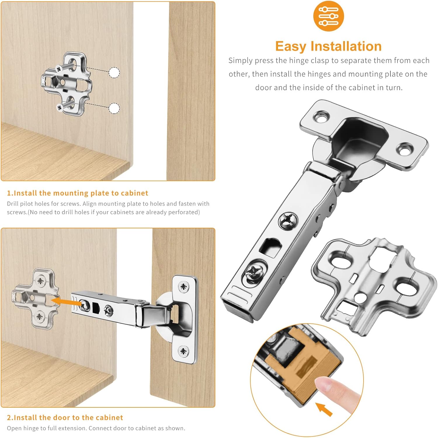 10 PCS Full Overlay Soft Close Hinges, CLIP ON Plate for Easy Installation, 105 Degree, Silent Hydraulic, Frameless European Concealed Hinges for Kitchen Cabinet Door, Wardrobes, and Bookcases - Image 5