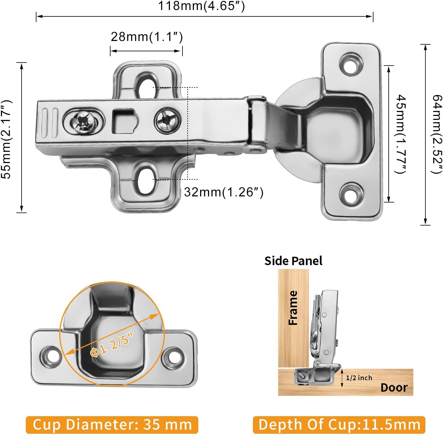10 PCS Full Overlay Soft Close Hinges, CLIP ON Plate for Easy Installation, 105 Degree, Silent Hydraulic, Frameless European Concealed Hinges for Kitchen Cabinet Door, Wardrobes, and Bookcases - Image 6