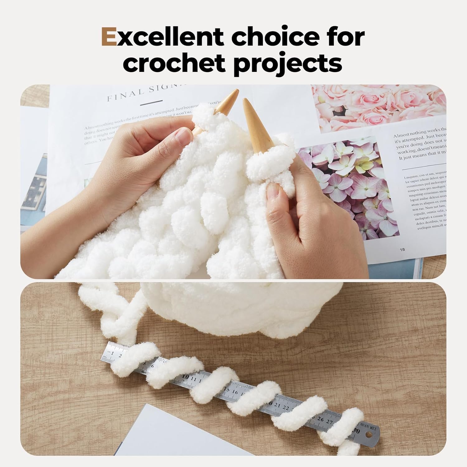 Chunky Yarn for Hand Knitting Soft Jumbo Bulky Fluffy Yarn for Crocheting Blanket Scarf DIY 8 Pack (Cream, 28yds, 8 Ounces Each) - Image 4