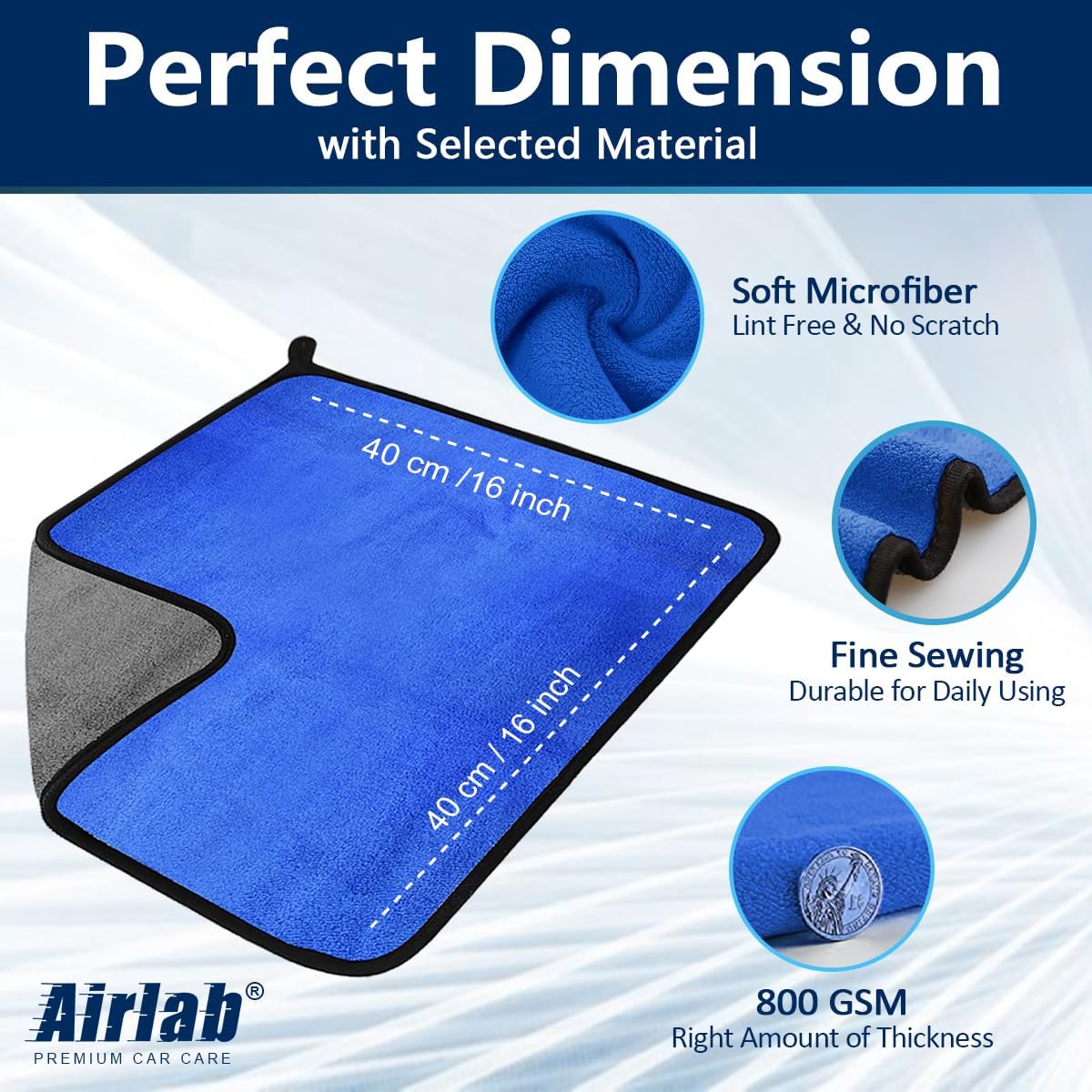 Microfiber Car Drying Towels 800GSM Thick Plush Cleaning Cloths Auto Detailing Quick Dry Wash Cloth for Interior & Exterior Lint Free, Streak Free, 40 x 40 cm, 4 Pack - Image 4