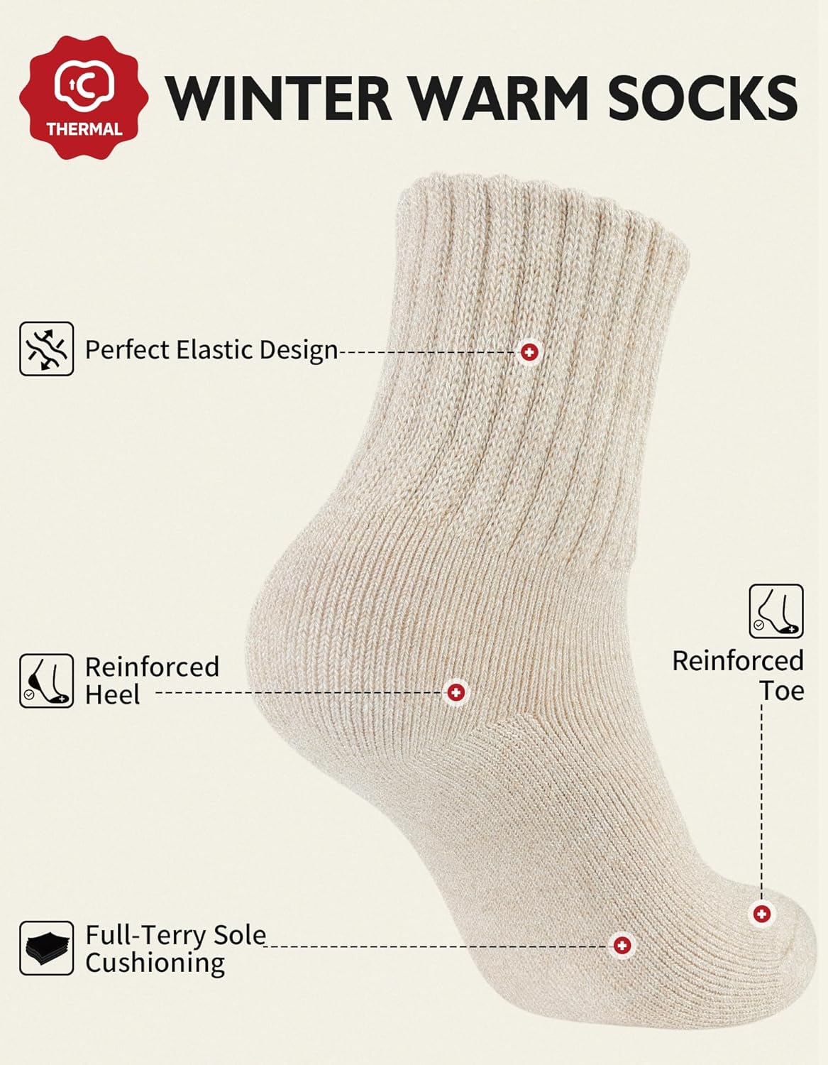 Womens Winter Boots Socks Warm Thick Gift for Women Thermal Full Cushioned Crew Socks 3 Pairs - Image 4