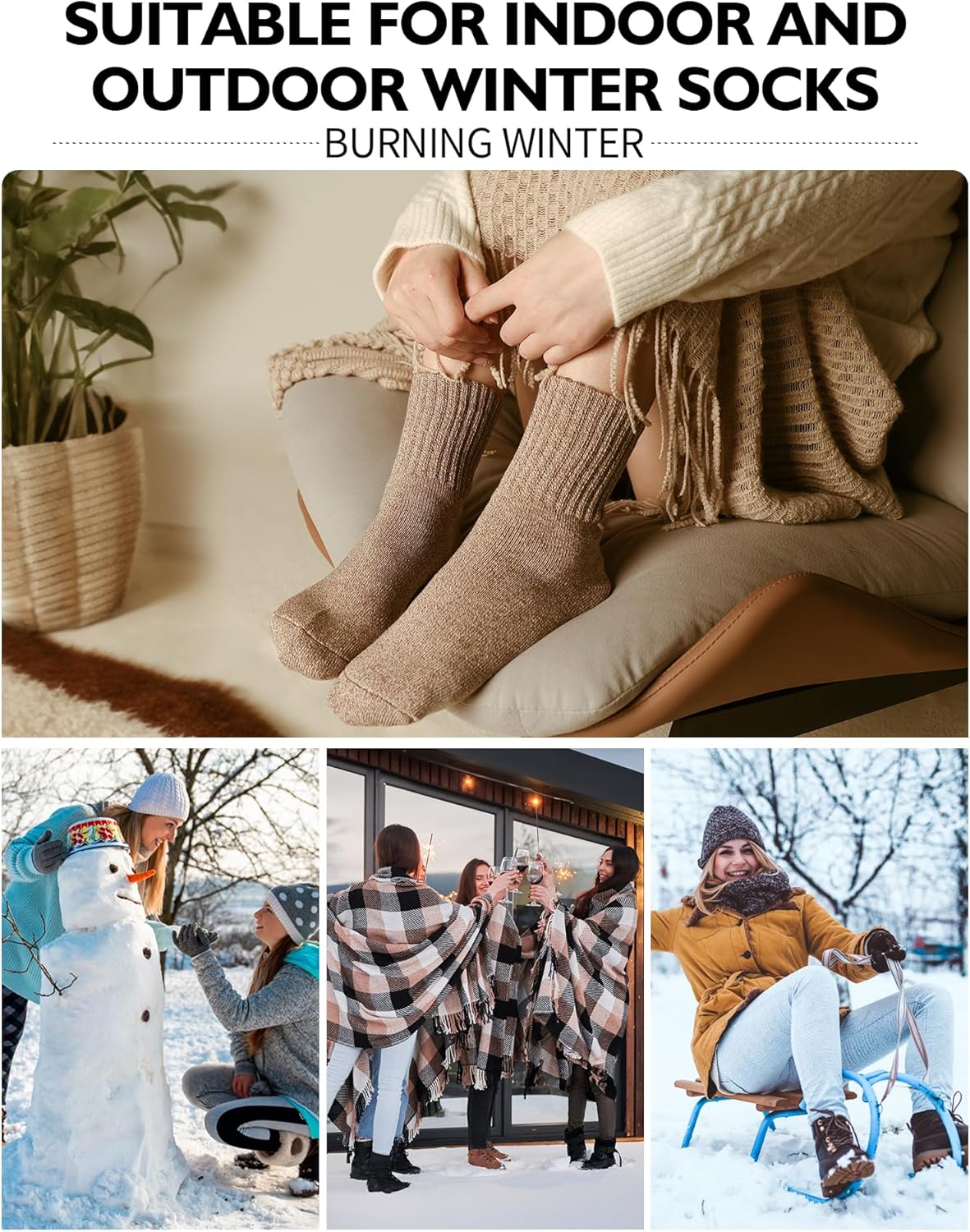 Womens Winter Boots Socks Warm Thick Gift for Women Thermal Full Cushioned Crew Socks 3 Pairs - Image 6