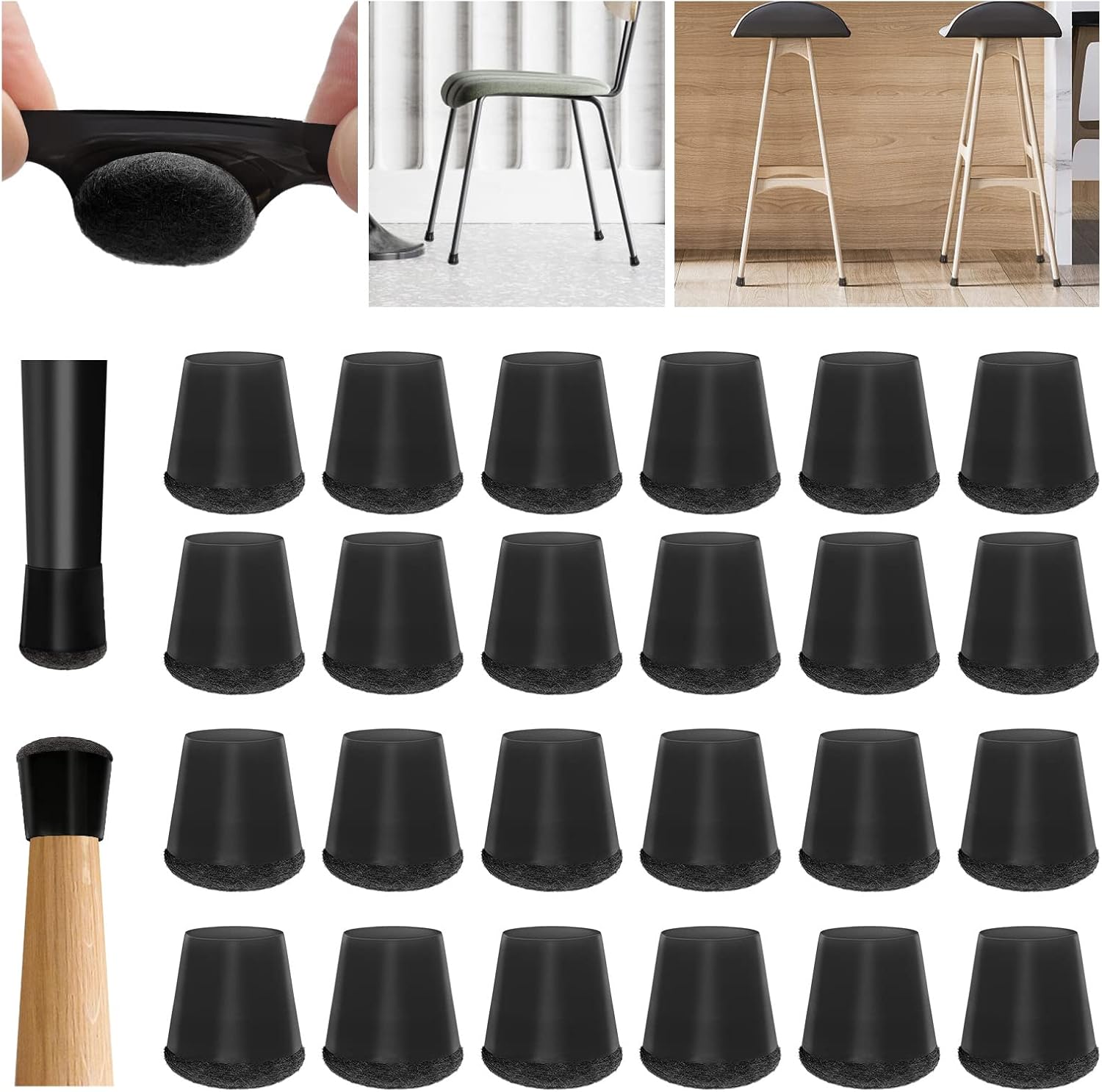 Silicone Chair Leg Floor Protectors Extra Small 24PCS - Furniture Felt Silicone Integrated Chair Foot Covers/Dark-Black/Rubber - Protect Floors from Scratches,Reduce Noise - Image 1