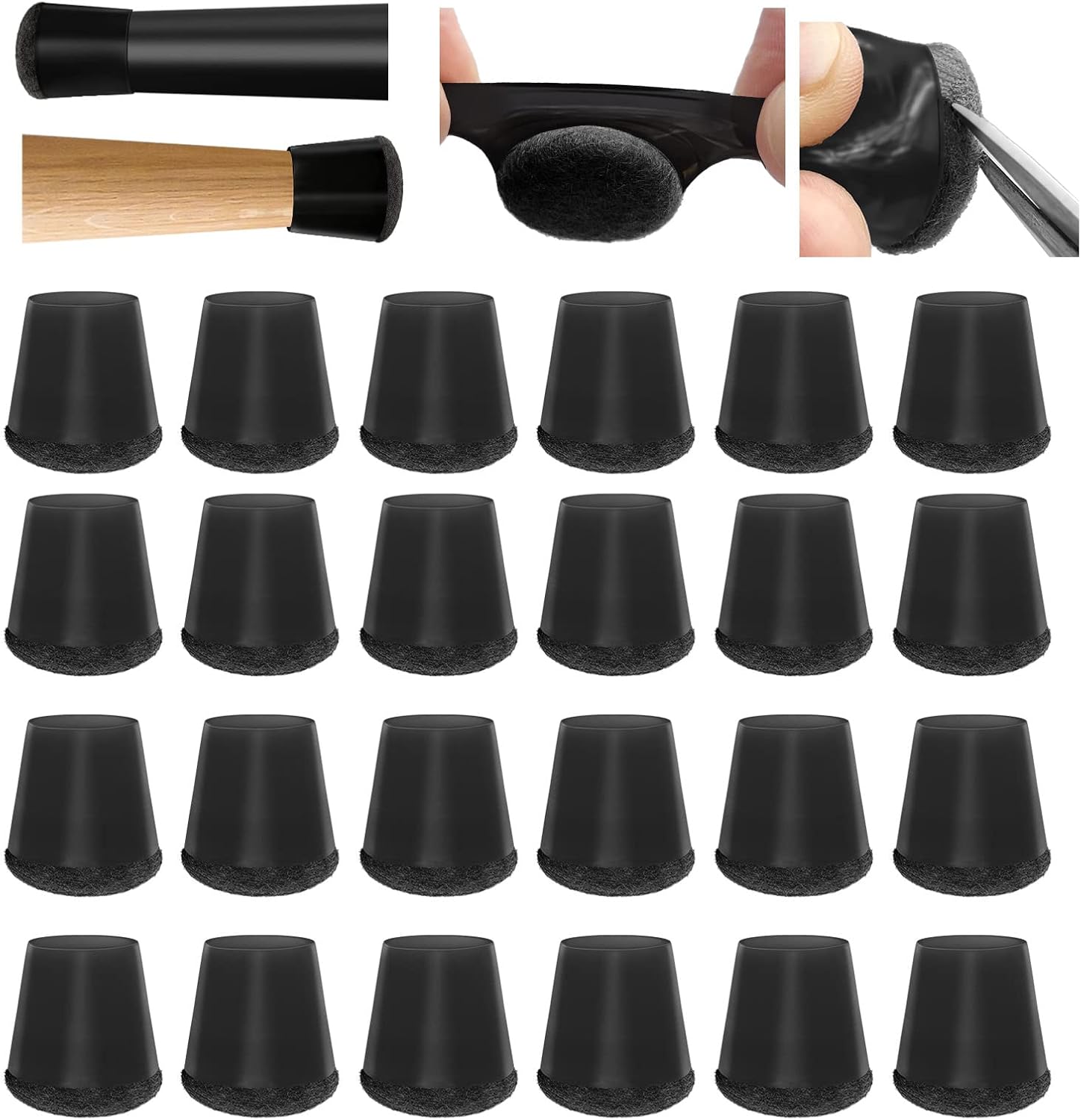 Silicone Chair Leg Floor Protectors Extra Small 24PCS - Furniture Felt Silicone Integrated Chair Foot Covers/Dark-Black/Rubber - Protect Floors from Scratches,Reduce Noise - Image 8