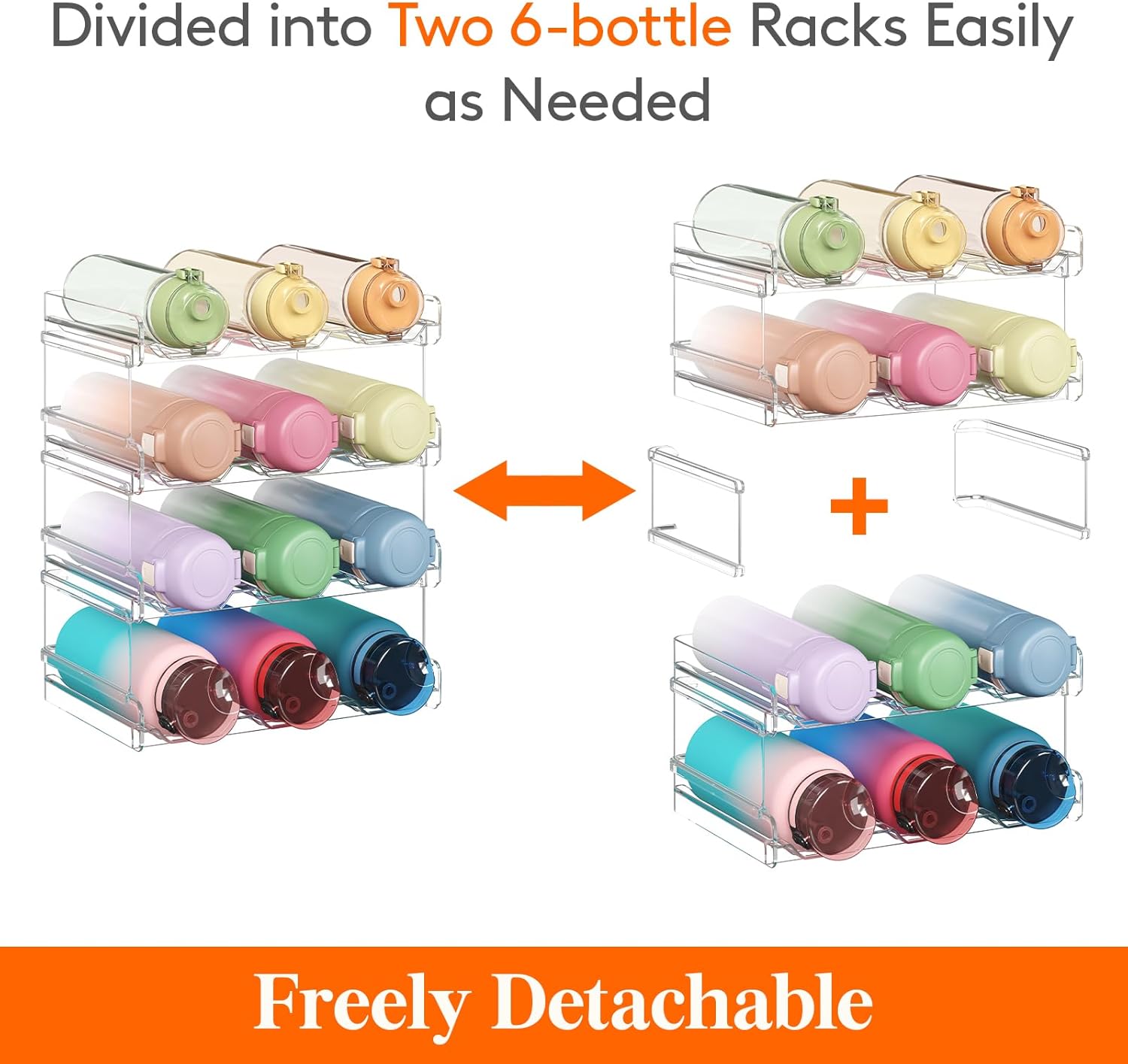 Stackable Water Bottle Organizer for Cabinet, Freezer, Pantry - Plastic Cup Holder, Wine Racks for Kitchen Tabletop Storage, Cupboard, Office - Pack of 4, Each Rack Holds 3 Containers - Image 3